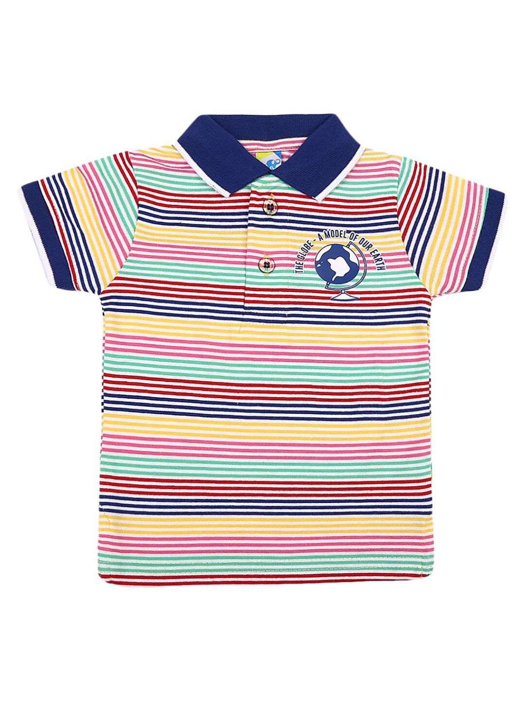 

V-Mart Kids Multicoloured Striped Polo Collar Applique T-shirt, Multi