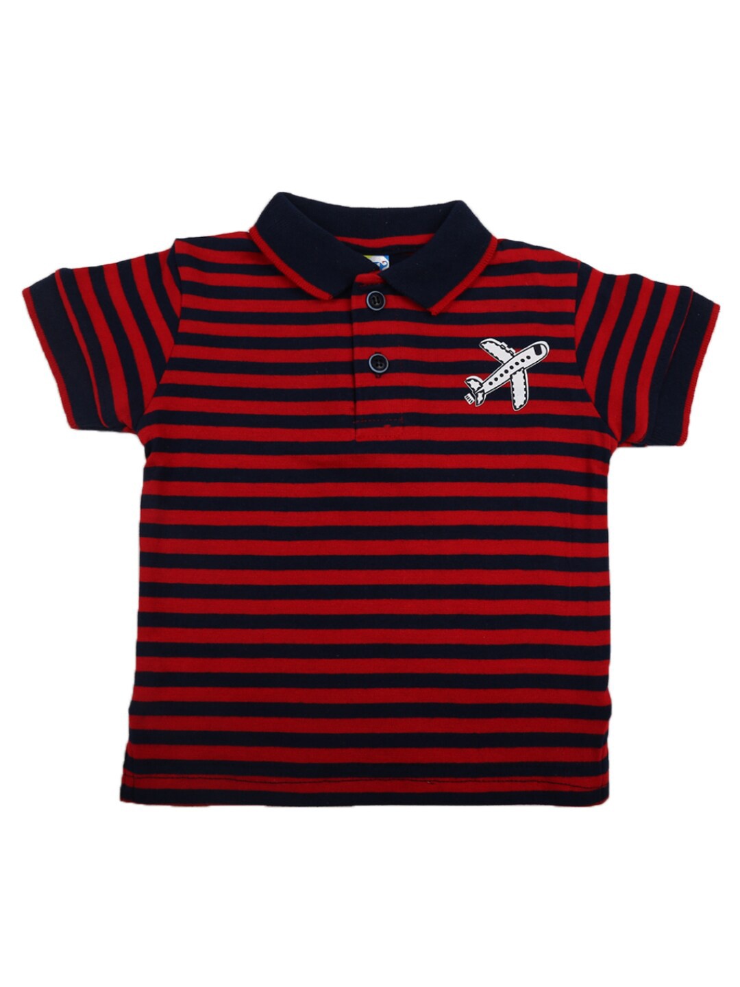 

V-Mart Kids Multicoloured Striped Polo Collar Applique T-shirt, Multi