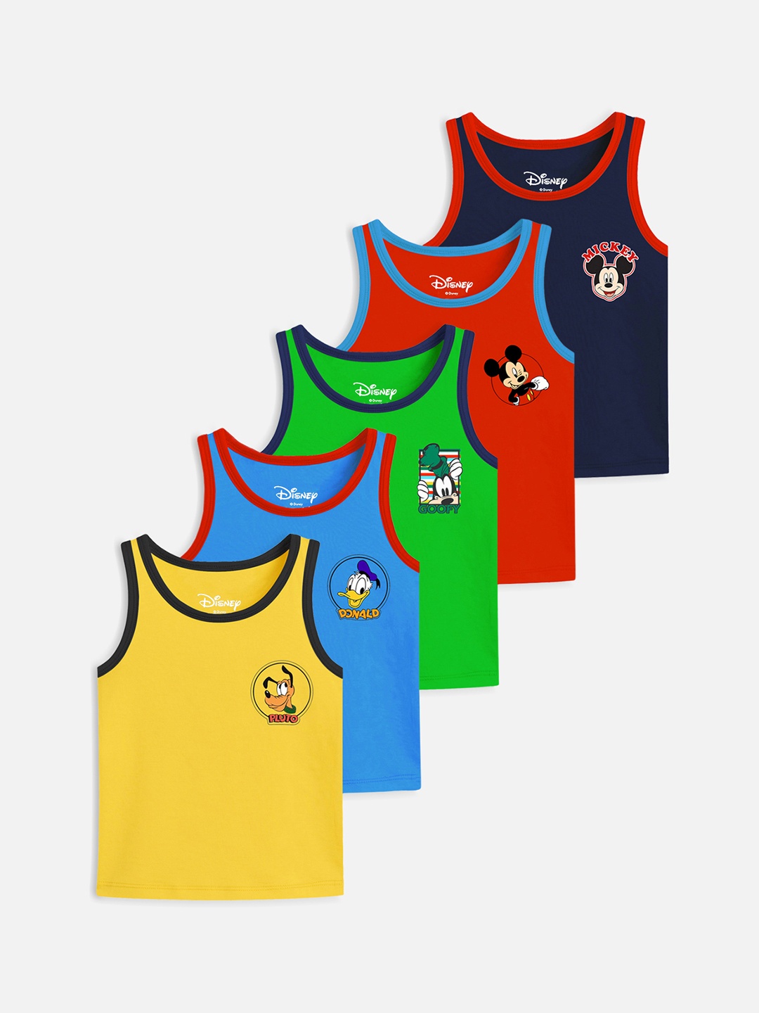 

YK Disney Boys Pack of 5 Printed Cotton Innerwear Vests, Red