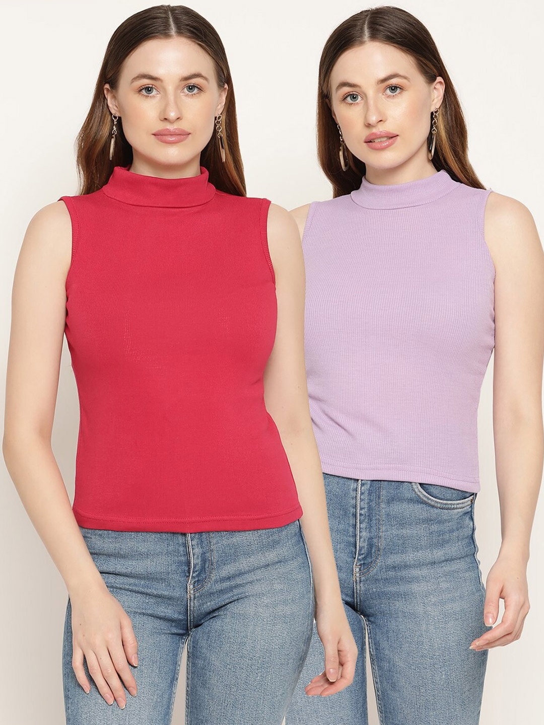 

Miaz Lifestyle Pack of 2 Red & Purple fitted top