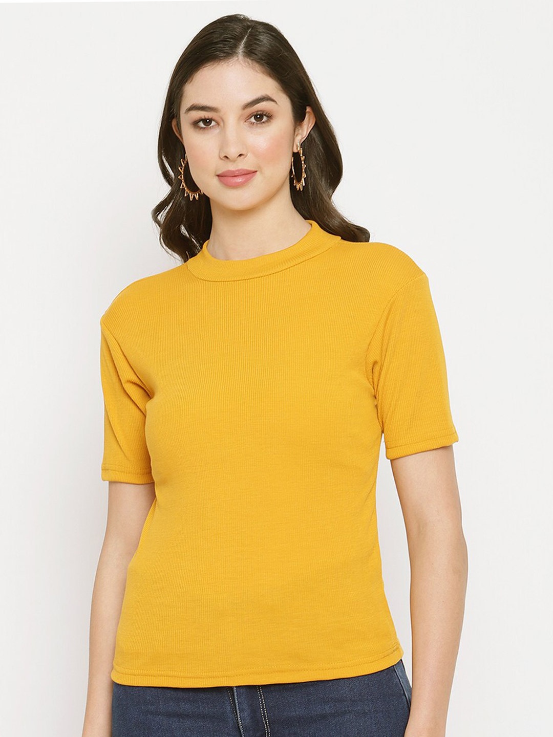

Miaz Lifestyle Women Mustard Yellow Solid Chambray Top