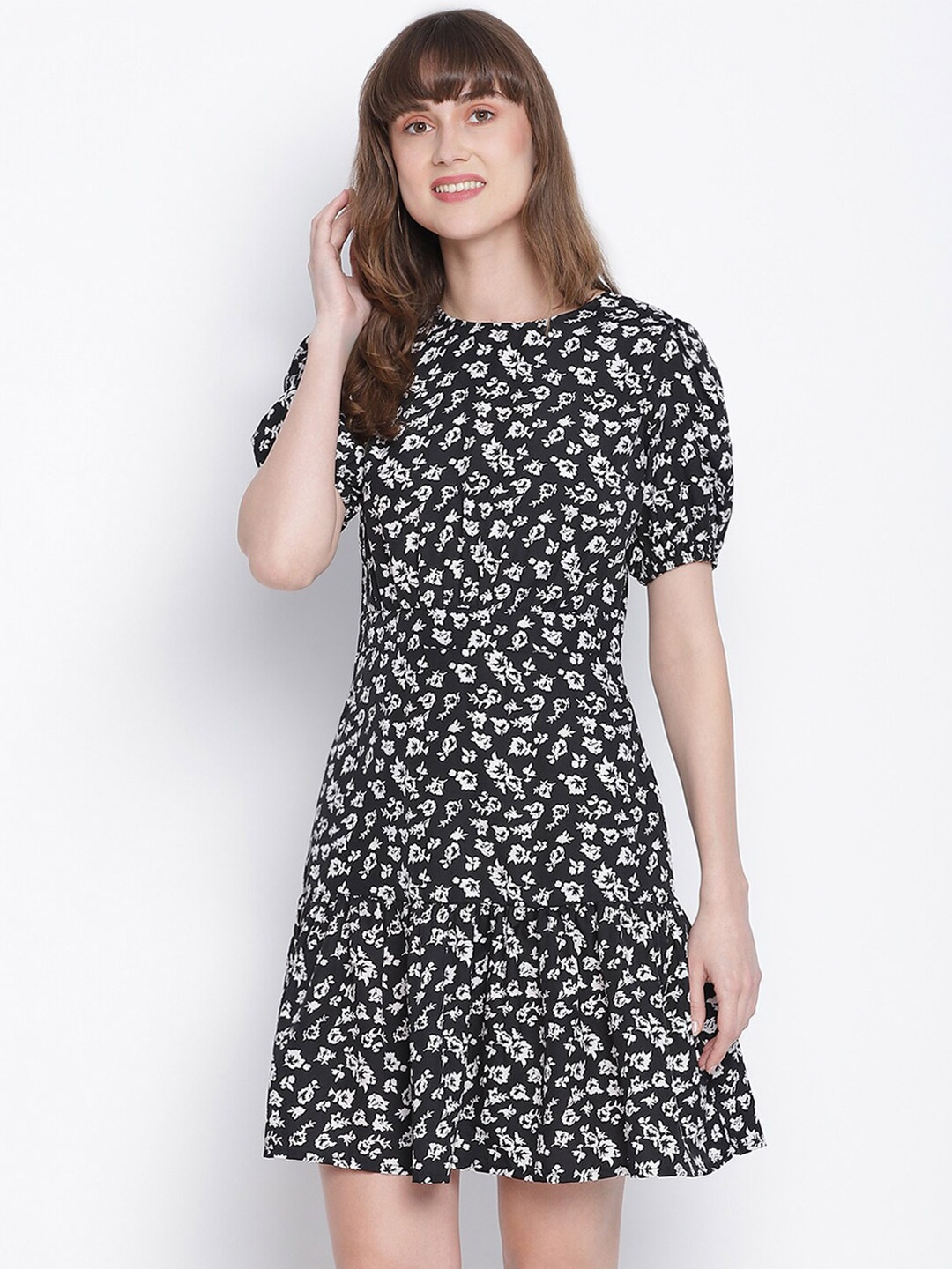 

DRAAX Fashions Women Black Printed Floral Chiffon Dress