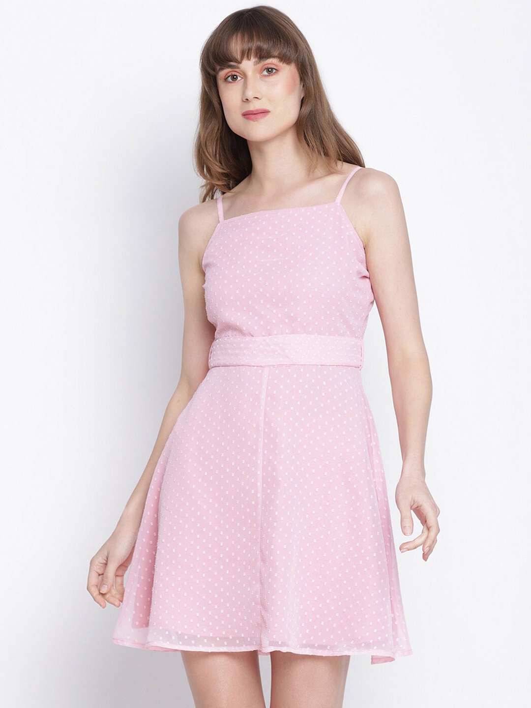 

DRAAX Fashions Pink Chiffon Fit and Flare Dress