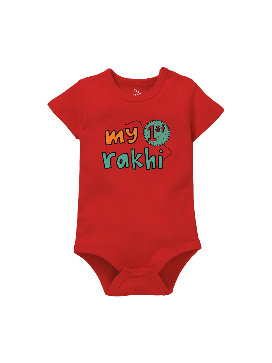 

Zeezeezoo Infant Kids Red My First Rakhi Printed Cotton Bodysuit