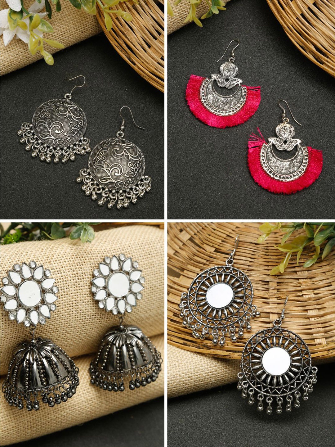 

NEUDIS Women Red,silver set of 4 Contemporary Drop Earrings