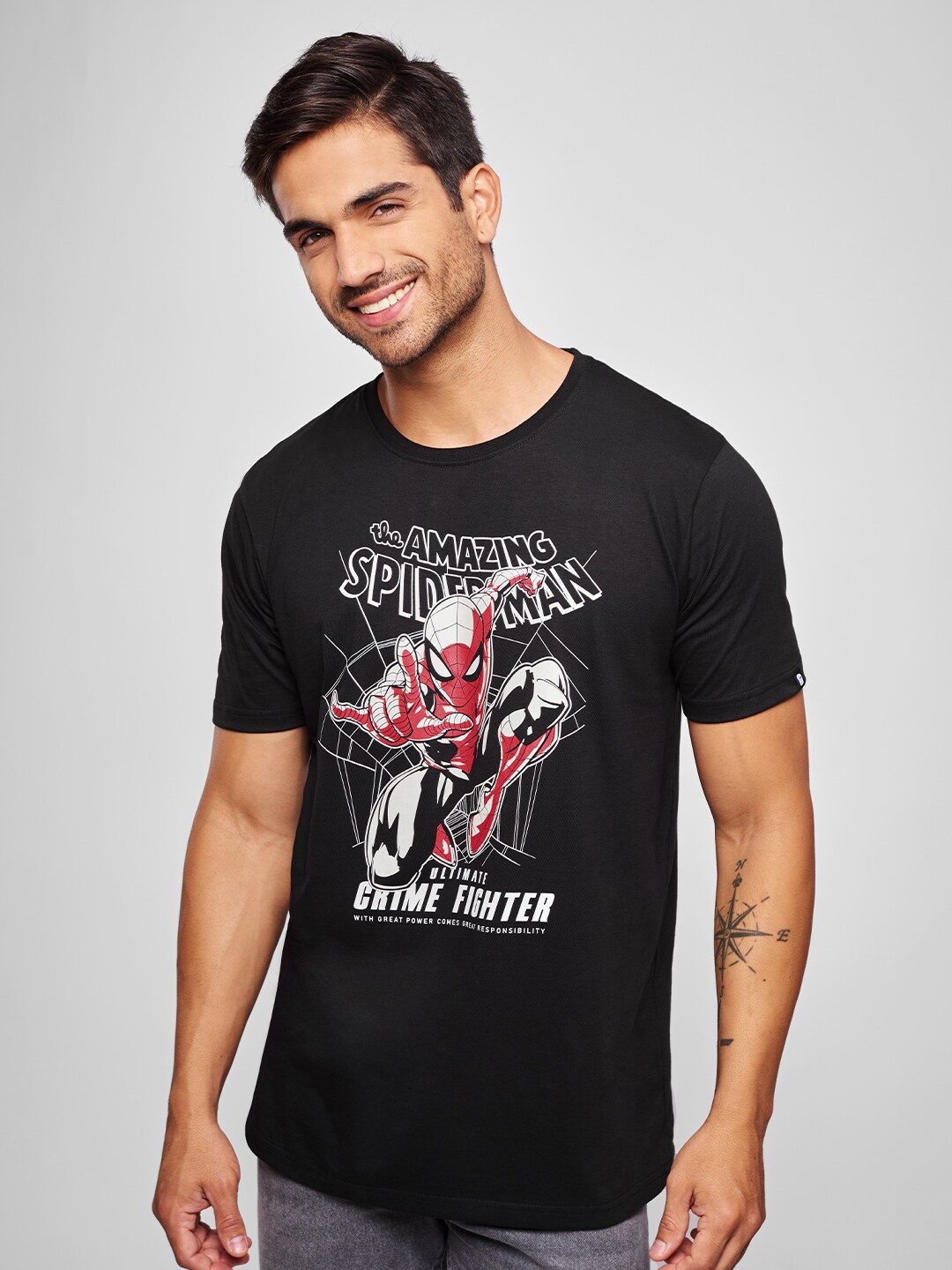 

The Souled Store Men Black Spider-Man Printed Cotton T-shirt