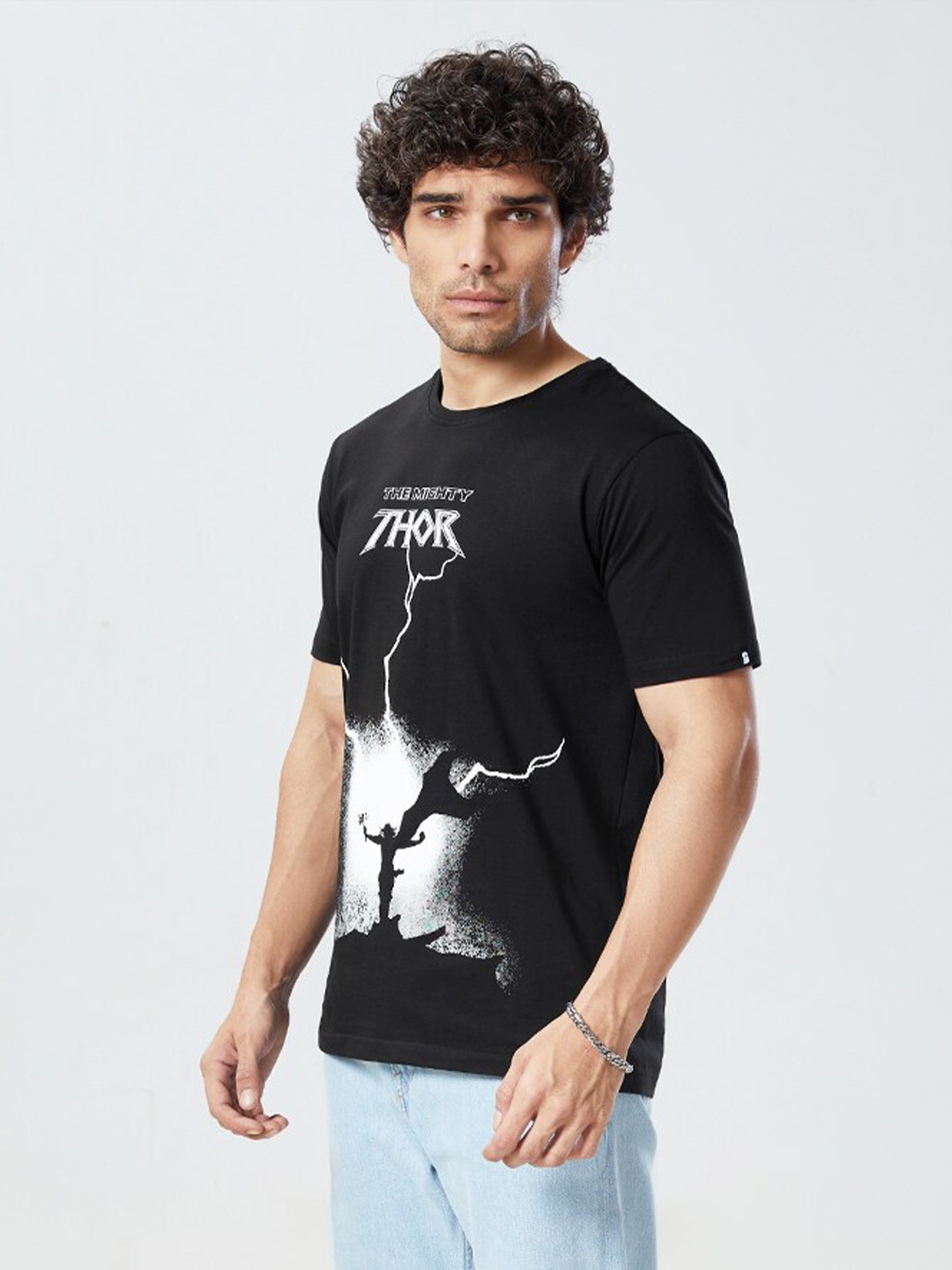 

The Souled Store Men Black & Off White Printed Pure Cotton T-shirt