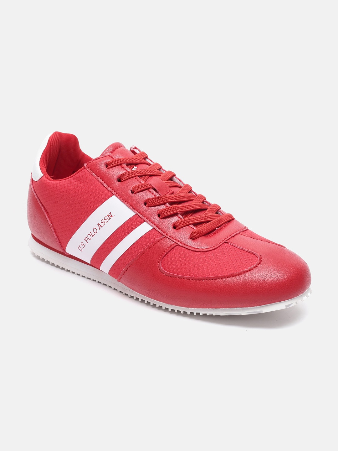 

U S Polo Assn Men Red & White Striped PU Sneakers