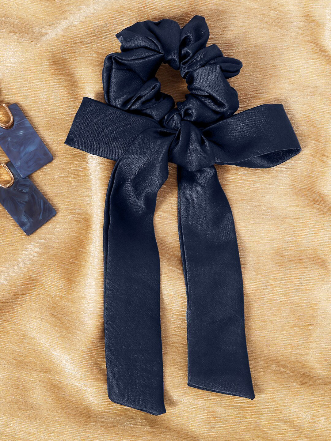 

Mueras Women Navy Blue Satin Hair Ribbon Scrunchie