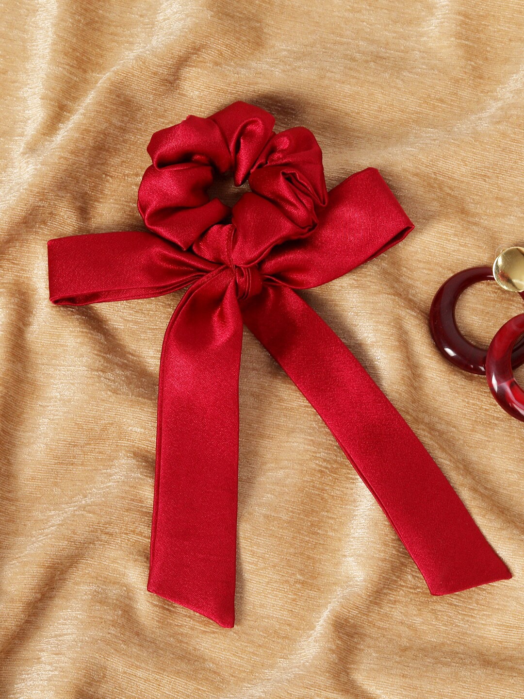 

Mueras Women Maroon Satin Ribbon Scrunchie