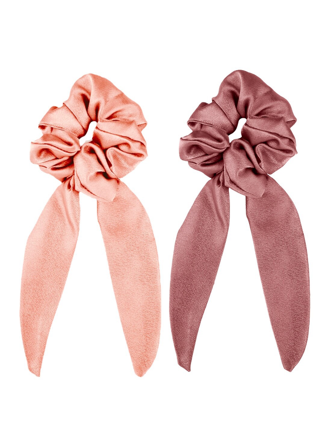 

Mueras Women Peach-Coloured & Rose Gold Set of 2 Long Tail Satin Scrunchies
