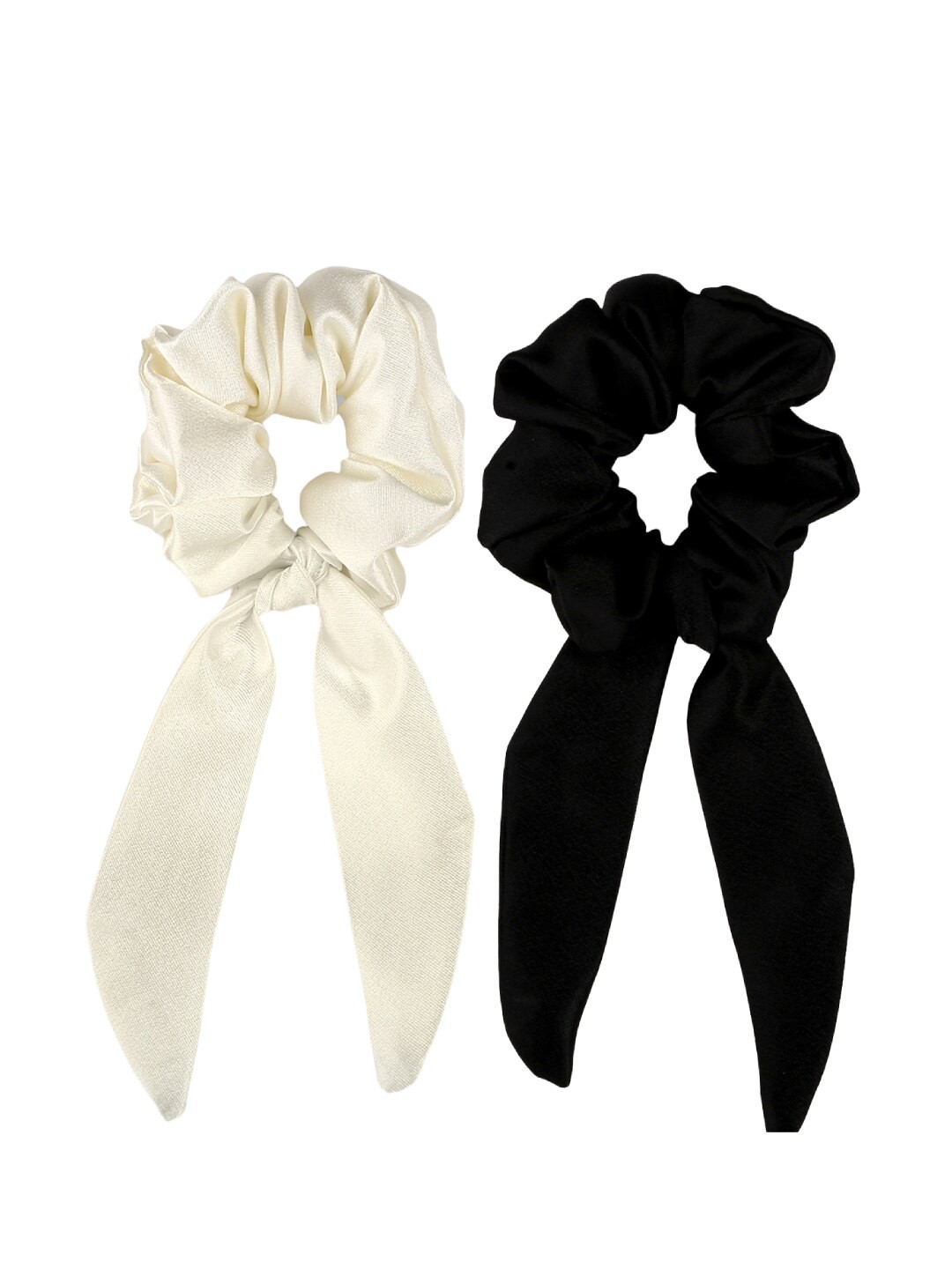 

Mueras Women Pack of 2 White & Black Long Tail Satin Scrunchies