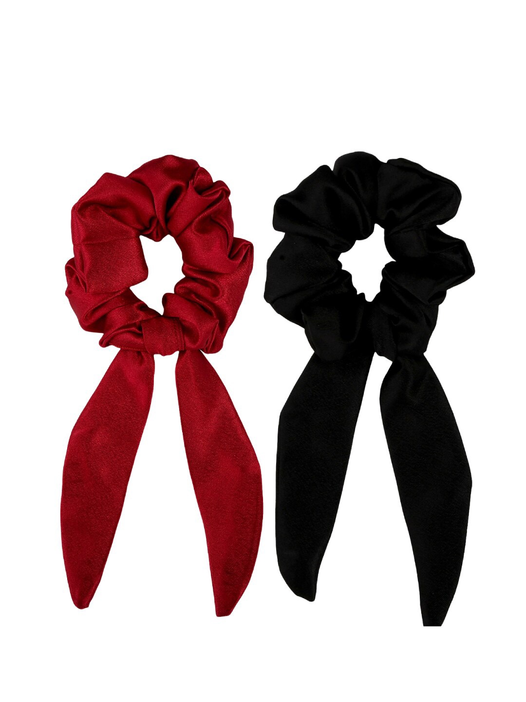 

Mueras Women Maroon & Black Set of 2 Long Tail Satin Scrunchies
