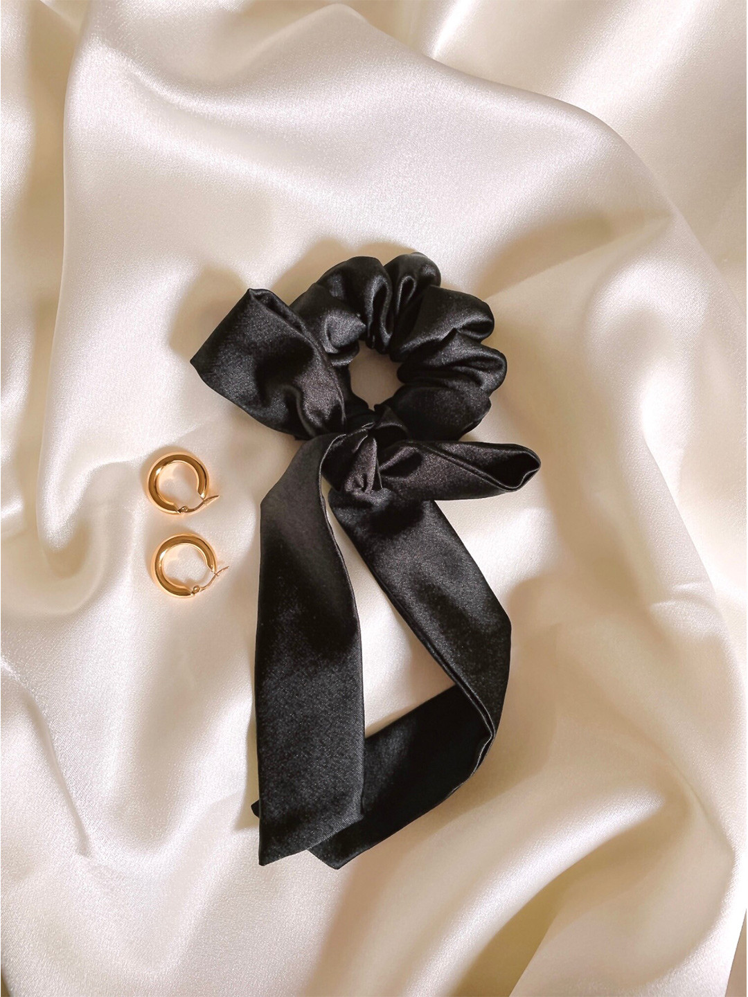 

Mueras Women Black Satin Hair Ribbon Scrunchie