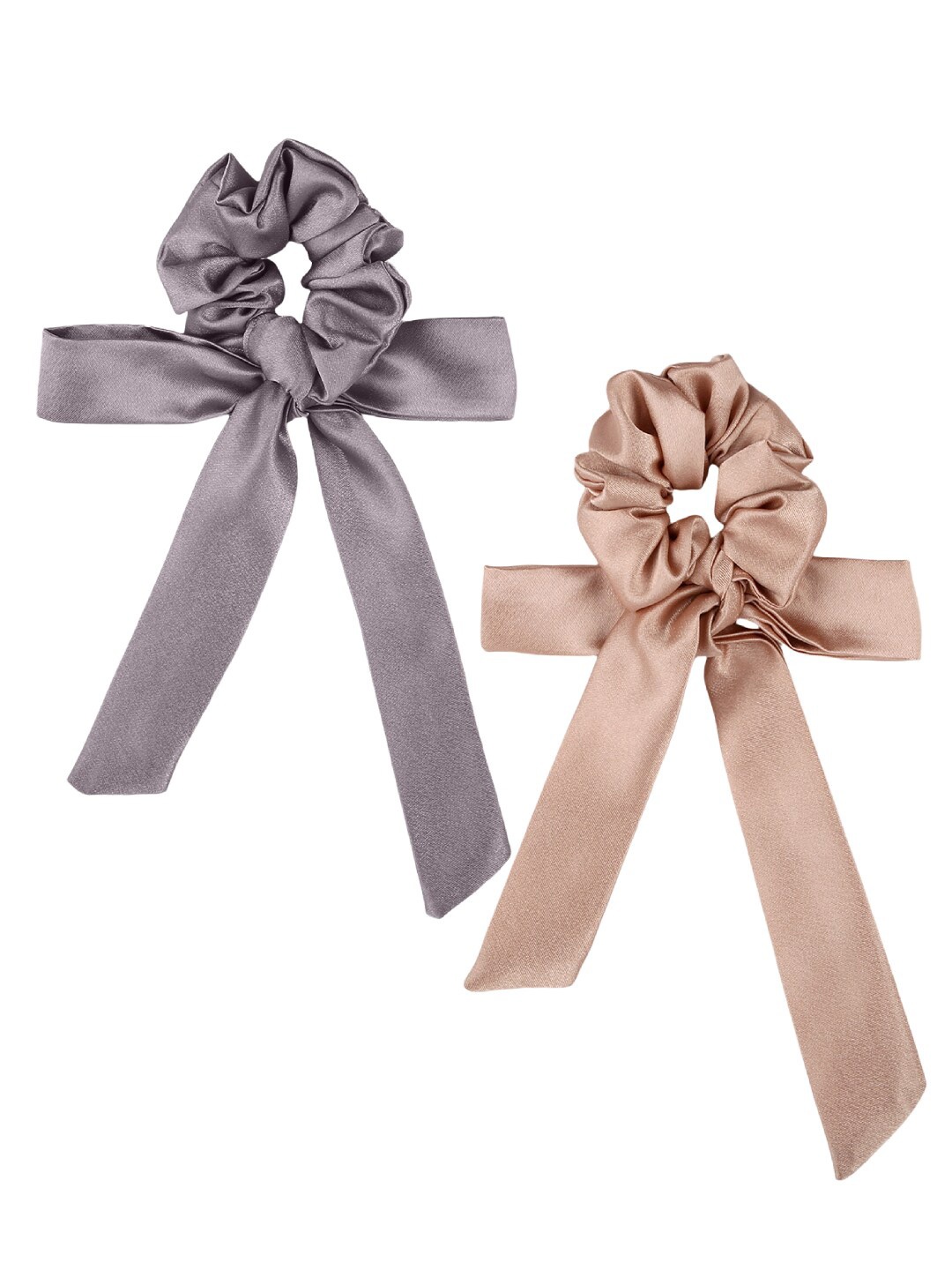 

Mueras Women Lavender & Brown Set of 2 Satin Hair Ribbon Scrunchies