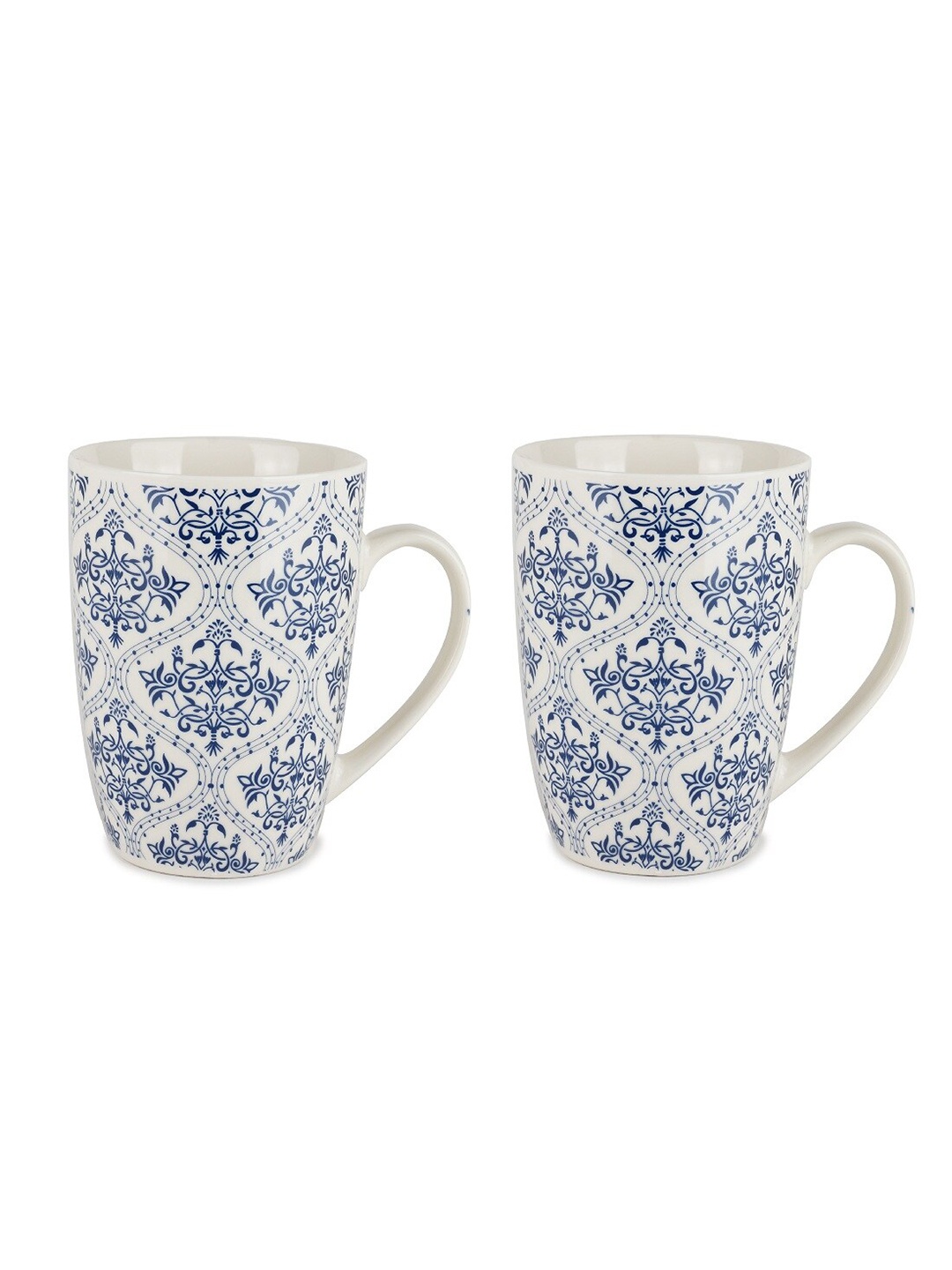 

ZEVORA 2 Pieces White & Blue Printed Ceramic Glossy Mugs Set