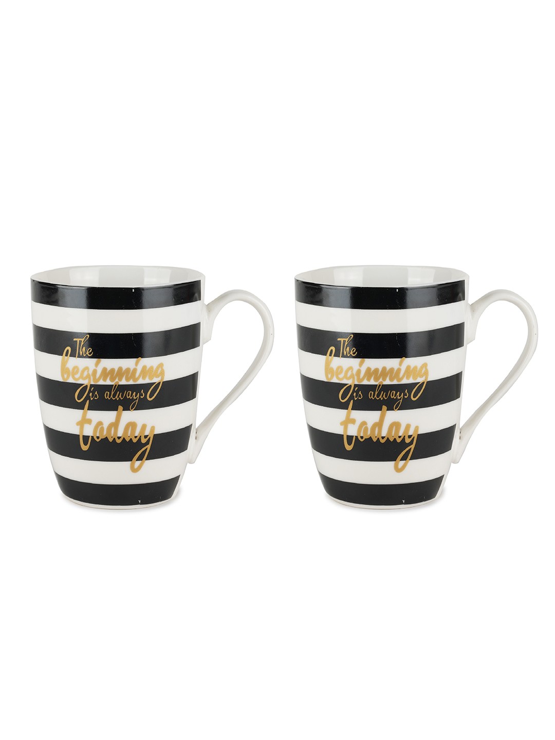 

ZEVORA White & Black Set Of 2 Printed Ceramic Glossy Mugs