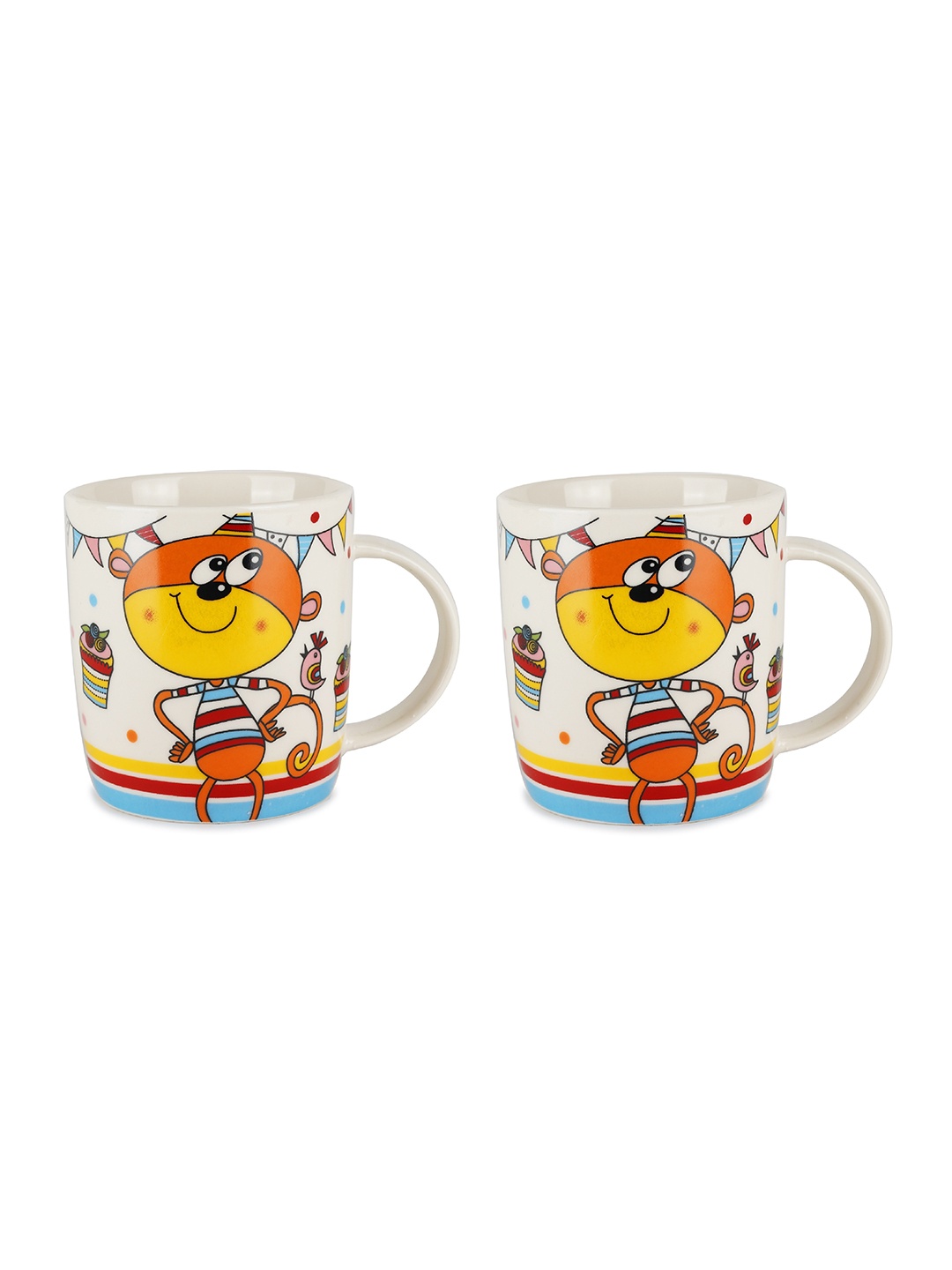 

ZEVORA Multicolored Set of 2 Printed Ceramic Glossy Mugs, White