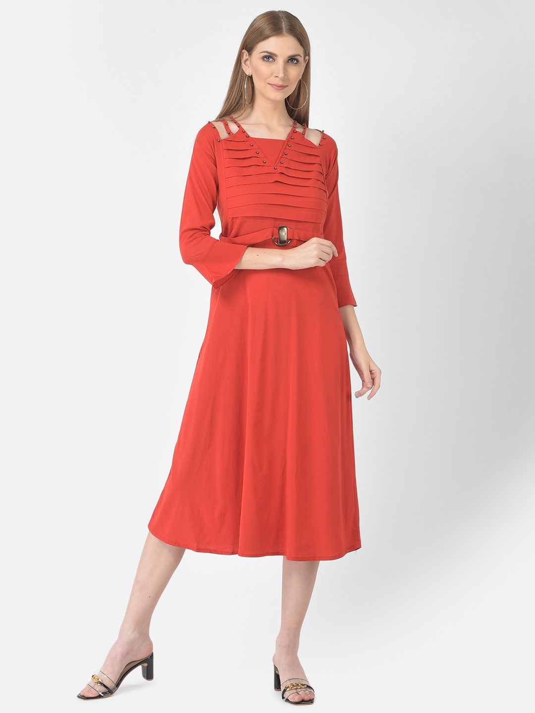 

FNOCKS Cotton A-Line Dress, Red