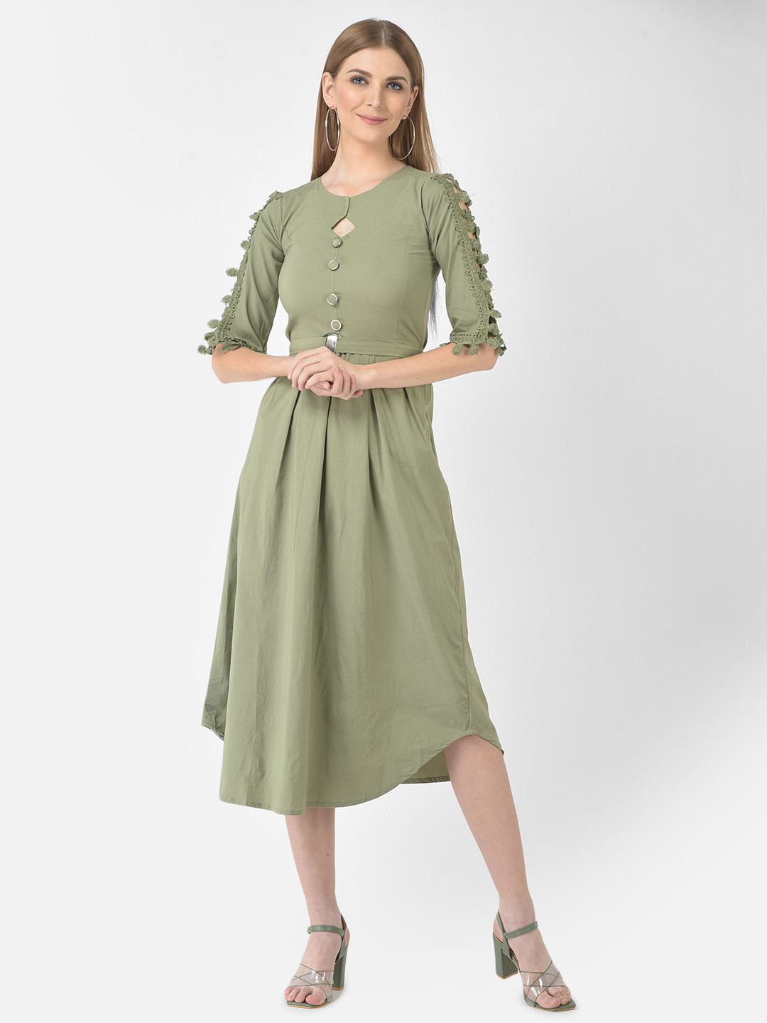 

FNOCKS Women Cotton Dress, Olive