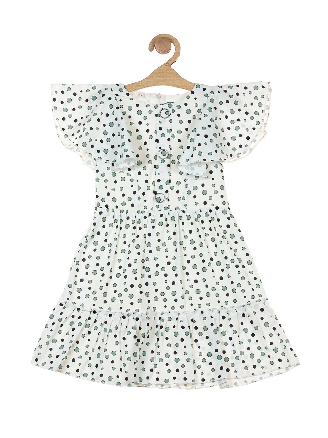 

Lil Lollipop White & Green Polka Dot Printed Layered Cotton A-Line Dress