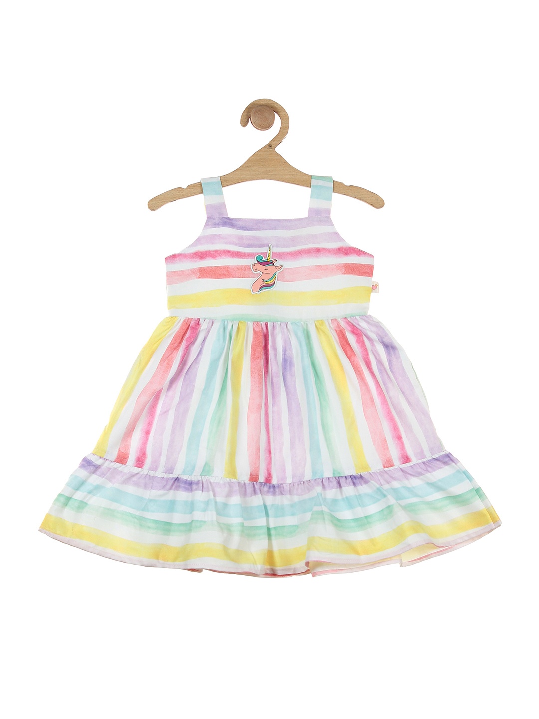 

Lil Lollipop White & Pink Printed Striped Applique Work Dress