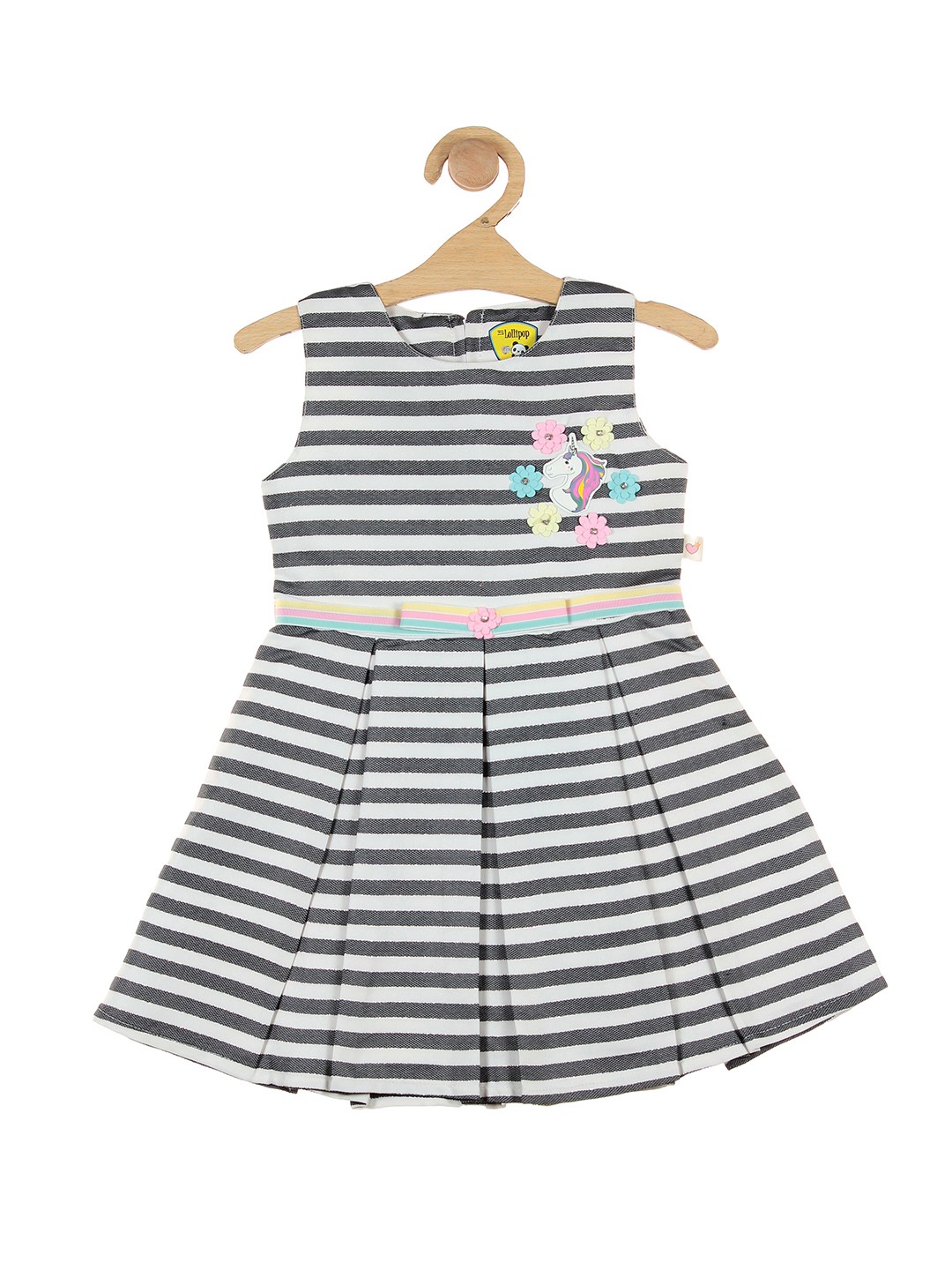 

Lil Lollipop Kids Girls White & Black Striped Fit & Flare Dress