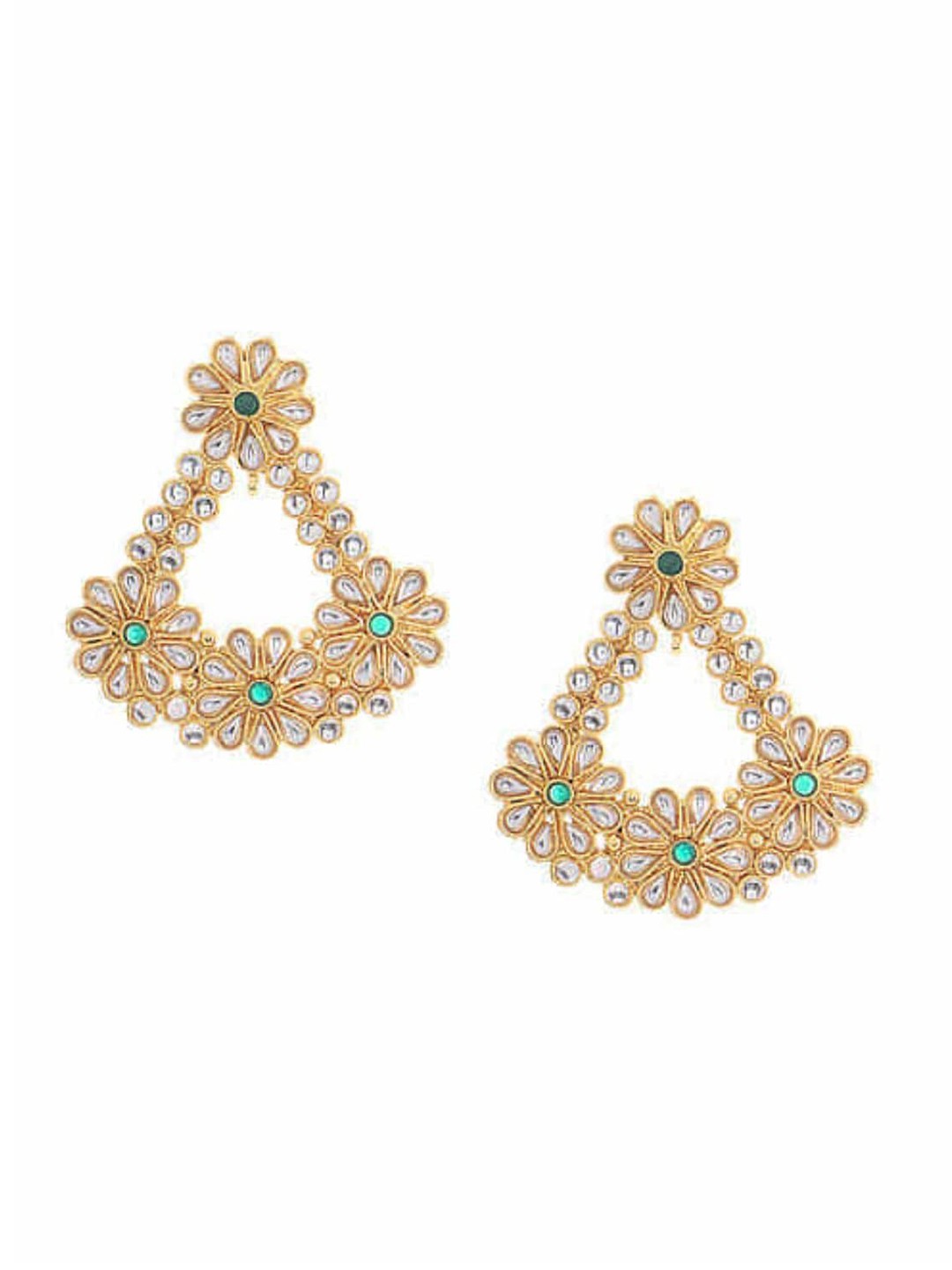 

Bamboo Tree Jewels Gold-Plated & Green Kundan Studded Floral Drop Earrings