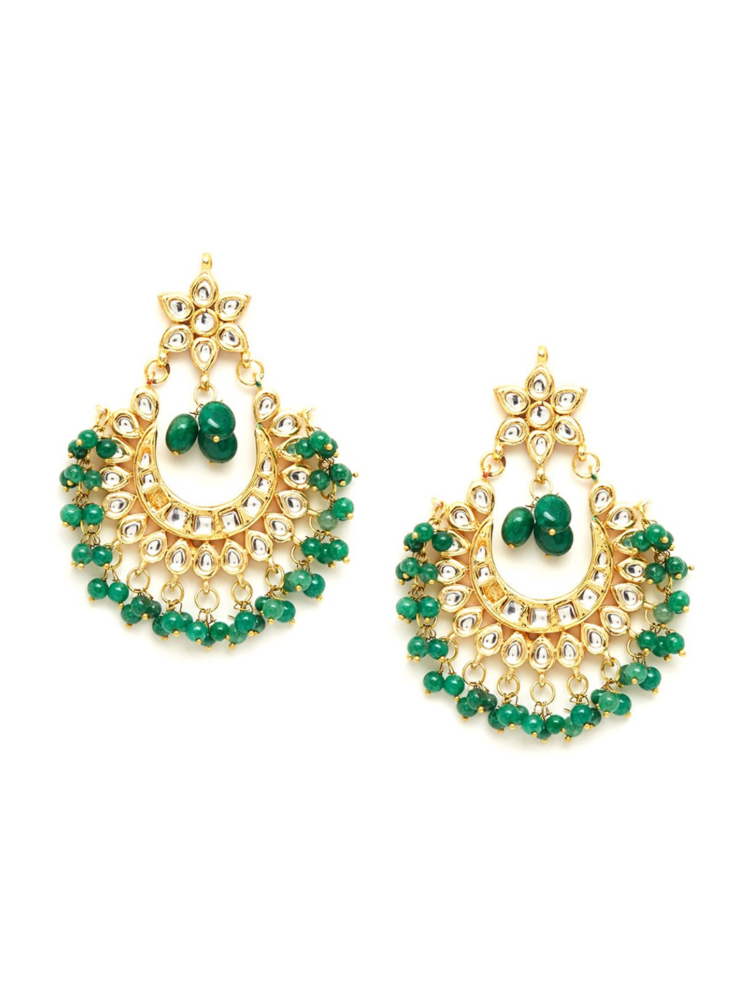 

Bamboo Tree Jewels Gold-Plated Green & White Classic Chandbalis Earrings