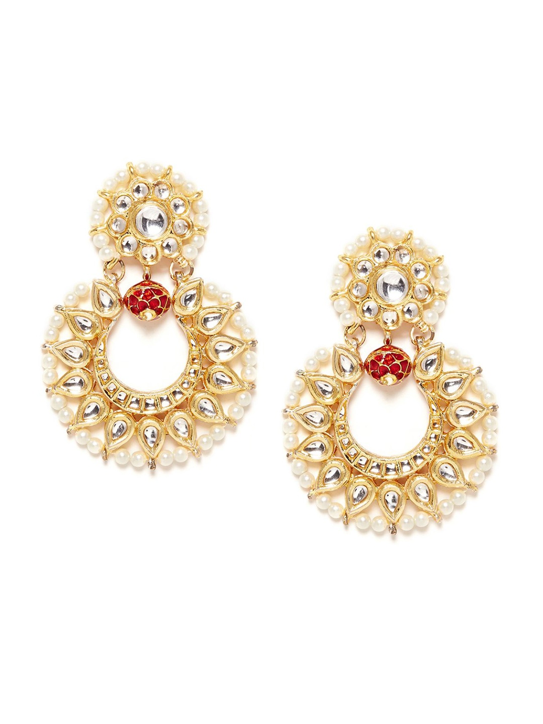 

Bamboo Tree Jewels Red Kundan Gold-Toned Classic Drop Earrings