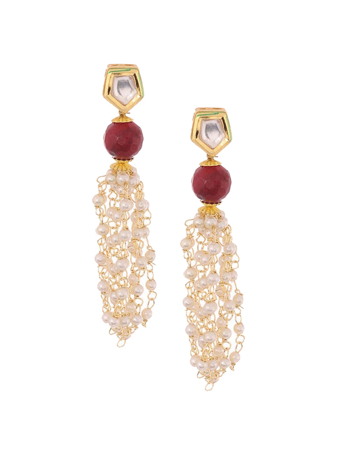 

Bamboo Tree Jewels Gold-Toned & Red Classic Drop Earrings