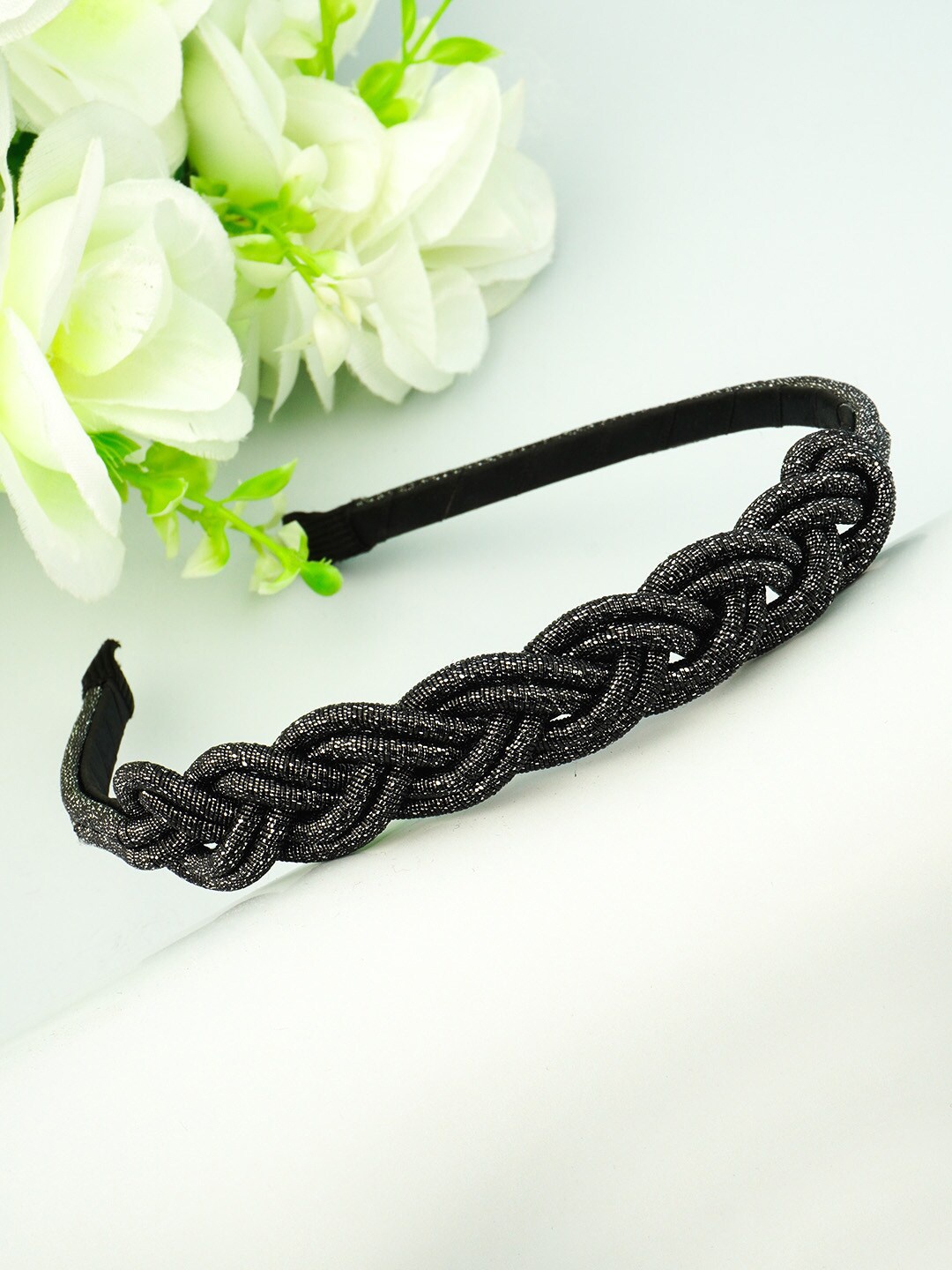 

Ferosh Women Black Embellished Braided Hairband