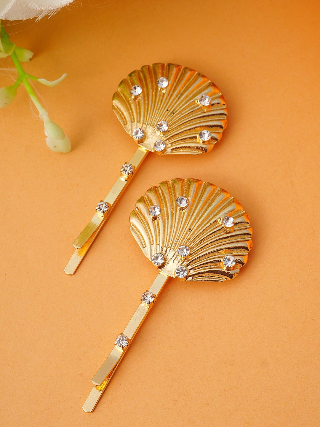 

Ferosh Women Gold-Toned & White Set of 2 Embellished Bobby Pins