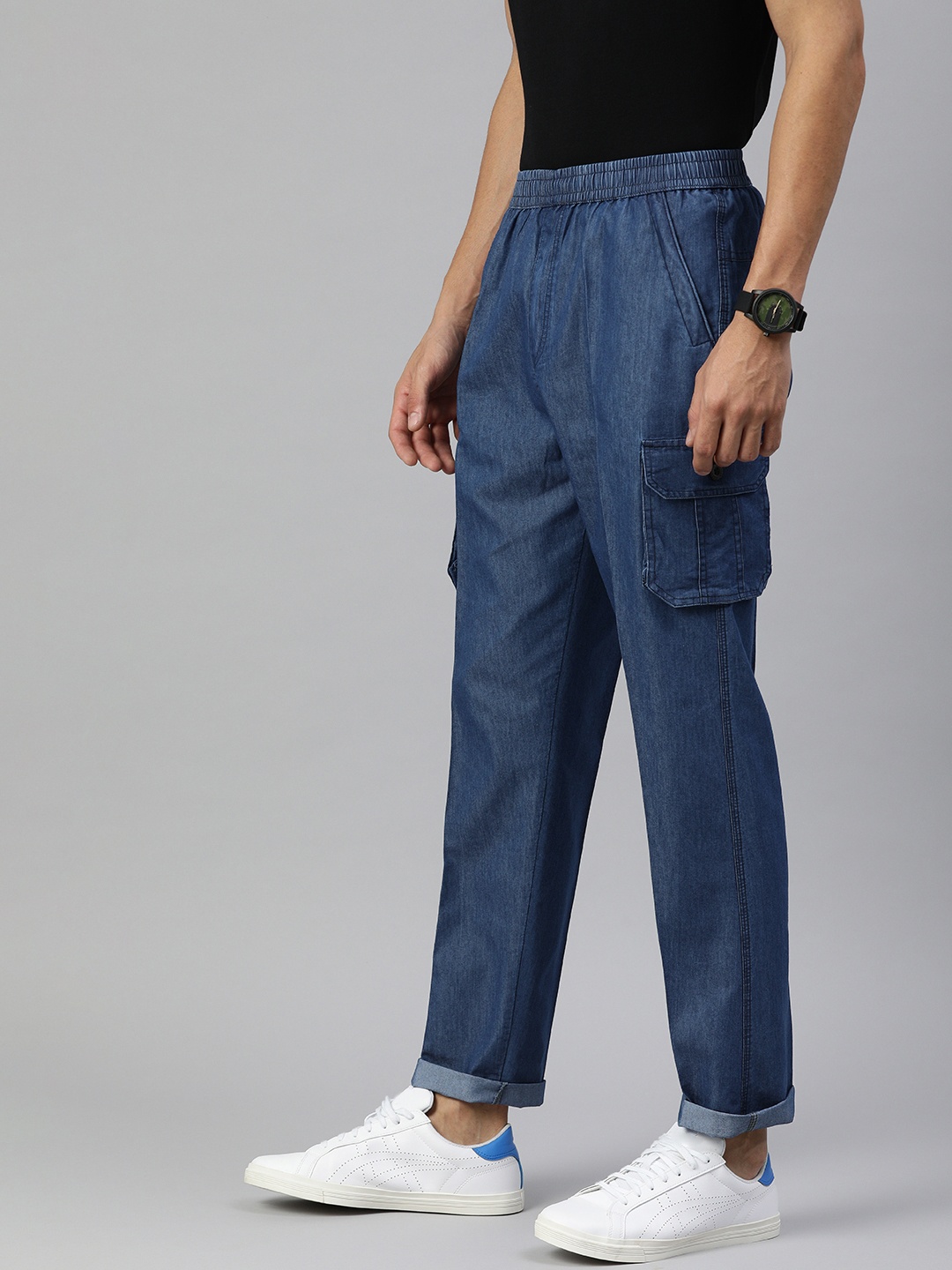 

ADBUCKS Men Navy Blue Cargos Trousers