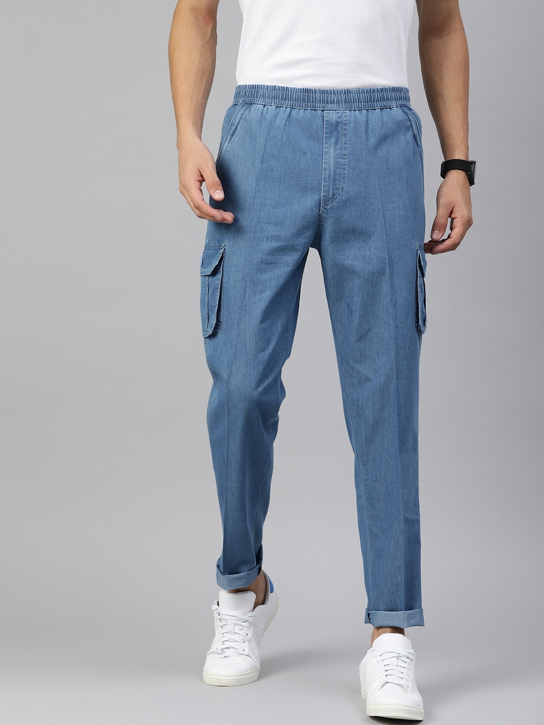 

ADBUCKS Men Blue Cargos Trousers