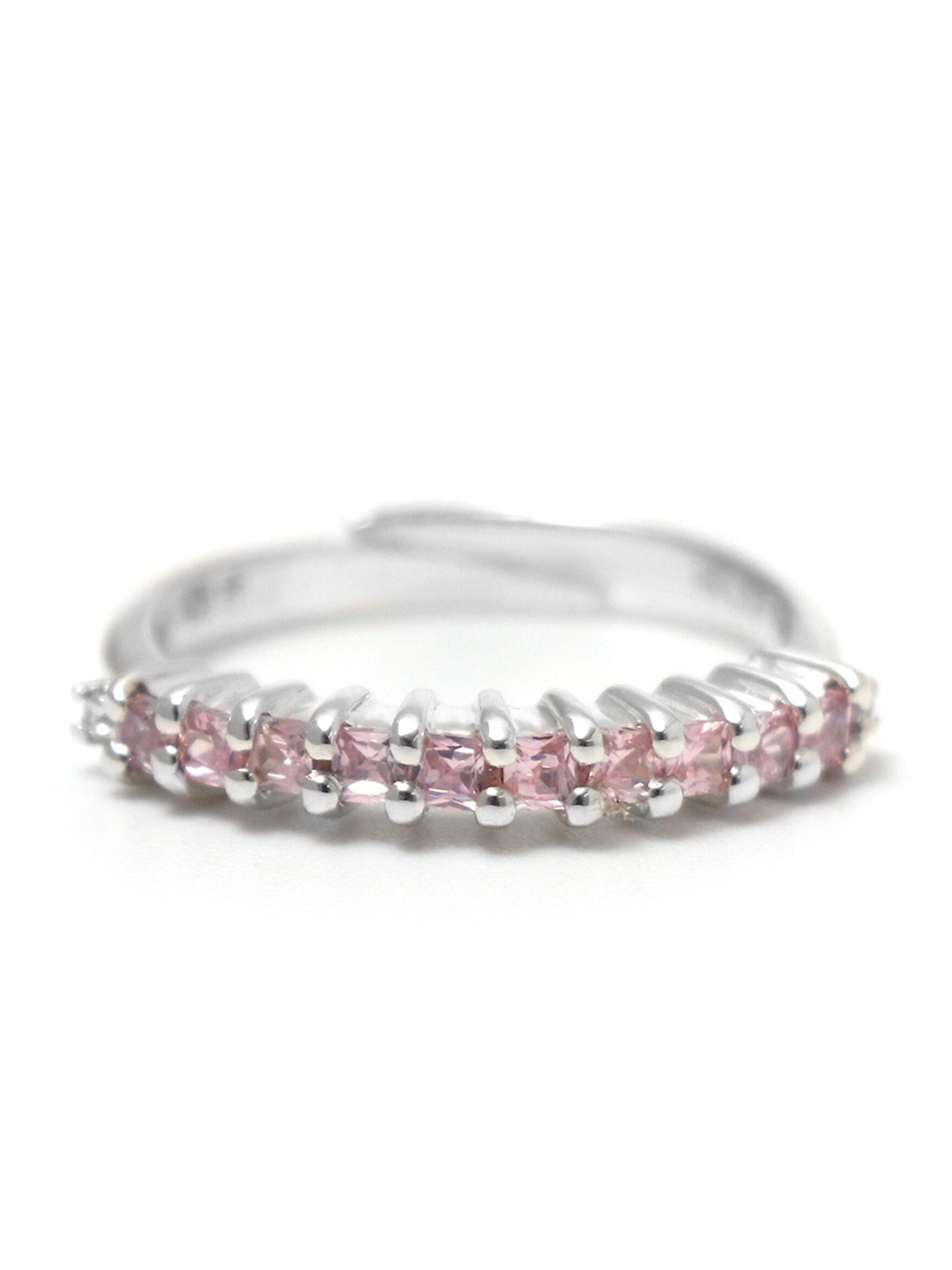 

HIFLYER JEWELS Rhodium-Plated Silver-Toned Pink CZ-Studded Finger Ring