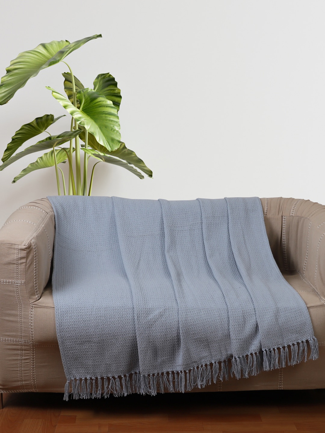 

Jamio Firati Blue Solid Pure Cotton Throw With Tassels