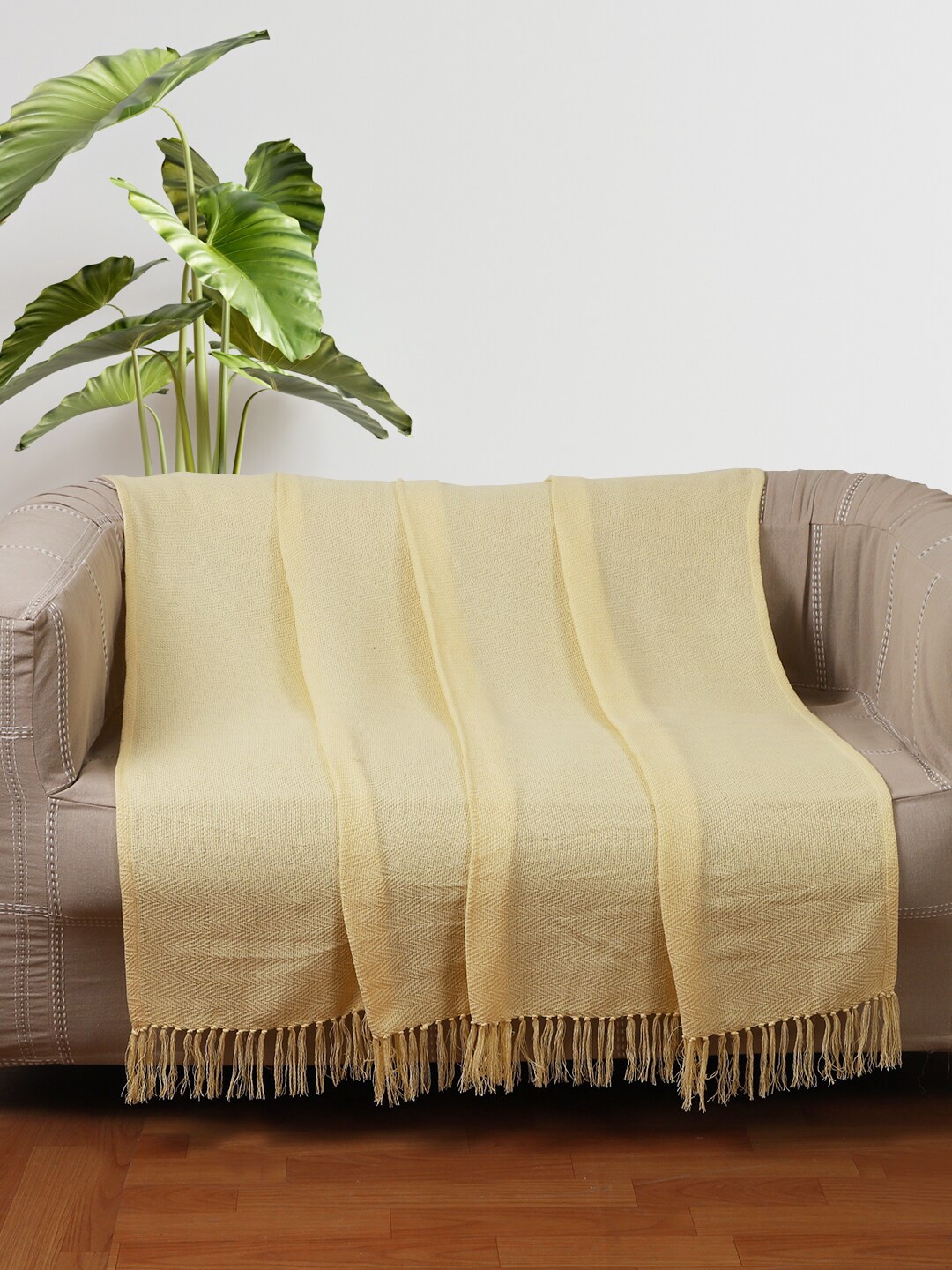 

Jamio Firati Yellow Self-Design Cotton Throws