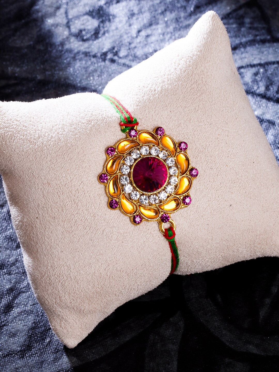 

Sukkhi Rakhi Men Gold Plated Pink & Yellow Beaded Floral Rakhi