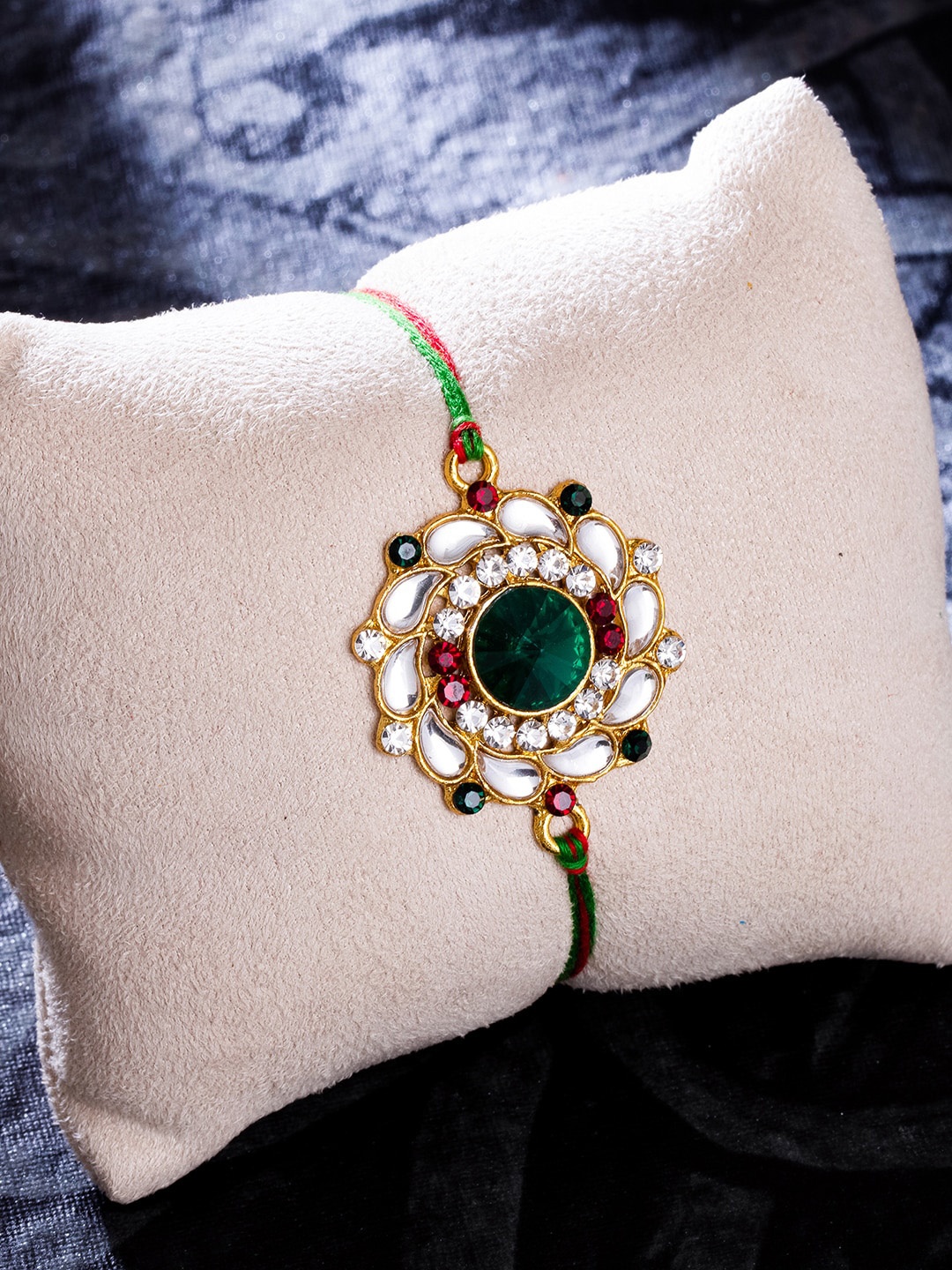 

Sukkhi Rakhi Men Gold-Plated Red & Green Floral Rakhi with Roli Chawal & Greeting Card