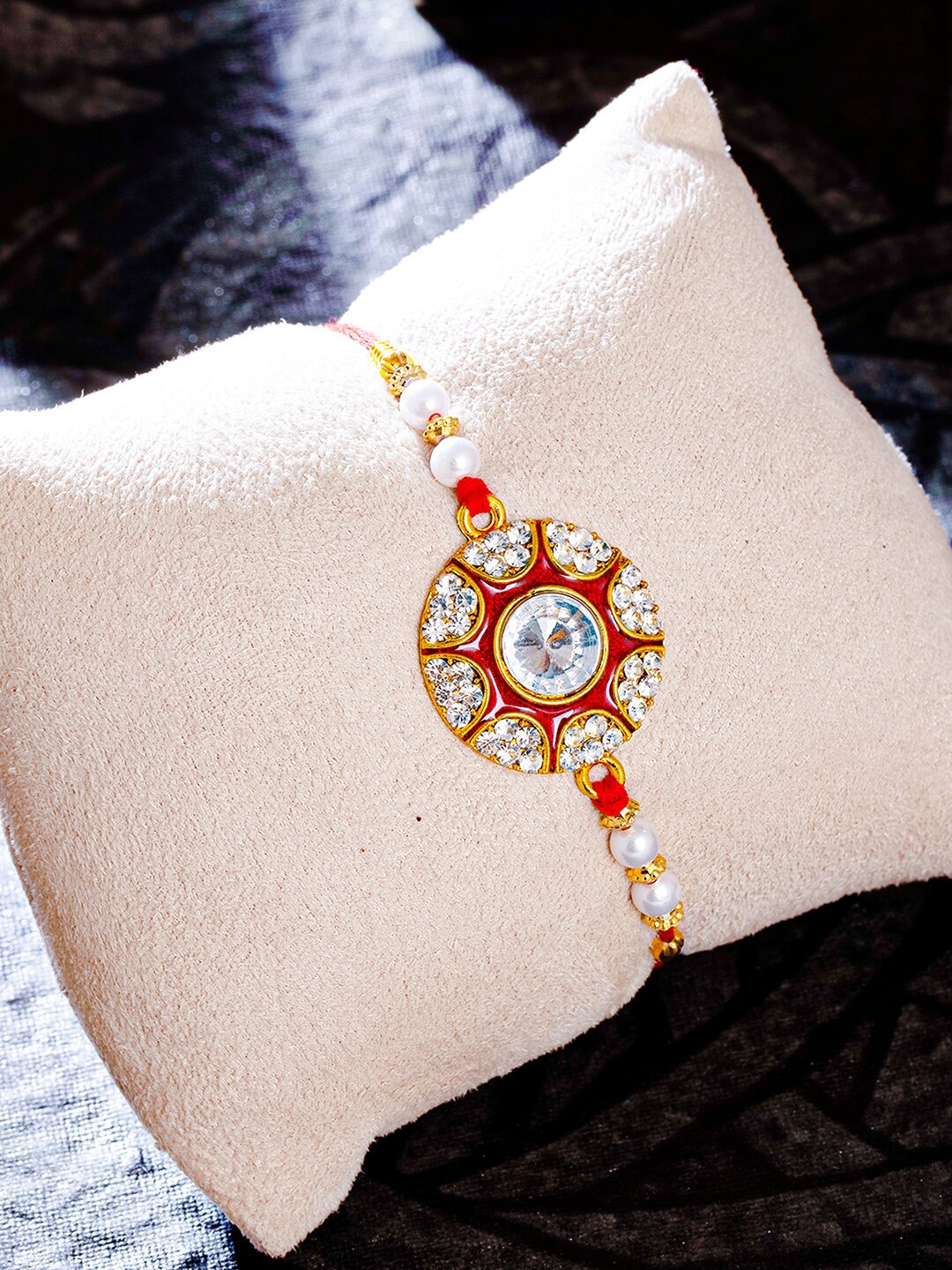

Sukkhi Rakhi Gold-Plated Meenakari Rakhi with Roli Chawal & Greeting Card
