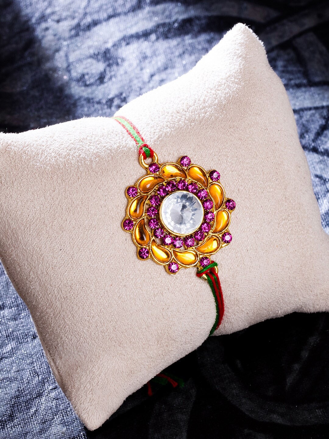 

Sukkhi Rakhi Gold-Plated Stone-Studded Floral Rakhi Pack, Pink