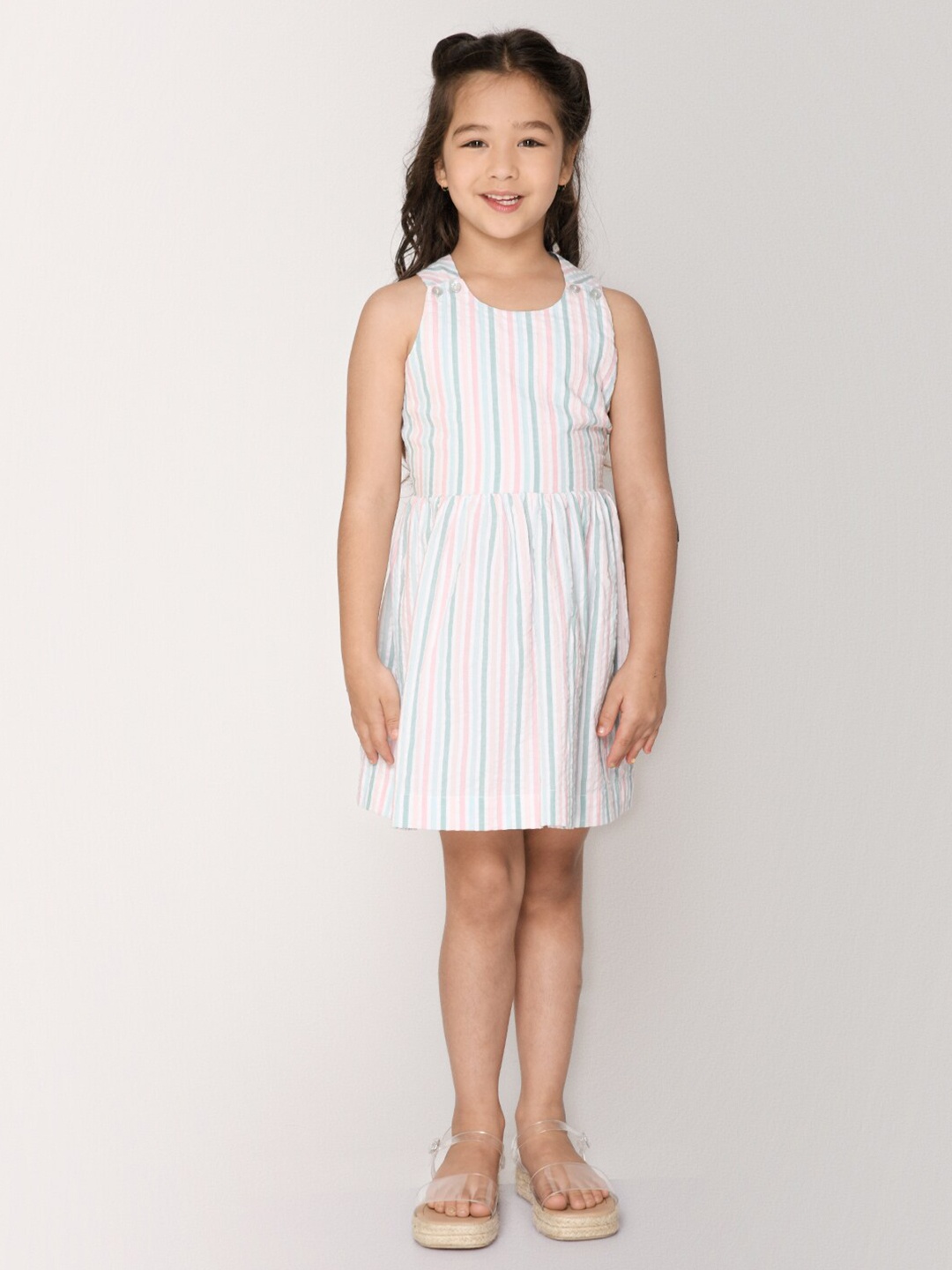 

Jade Garden Multicoloured & white alyssum Striped Organic Cotton A-Line Dress, Multi