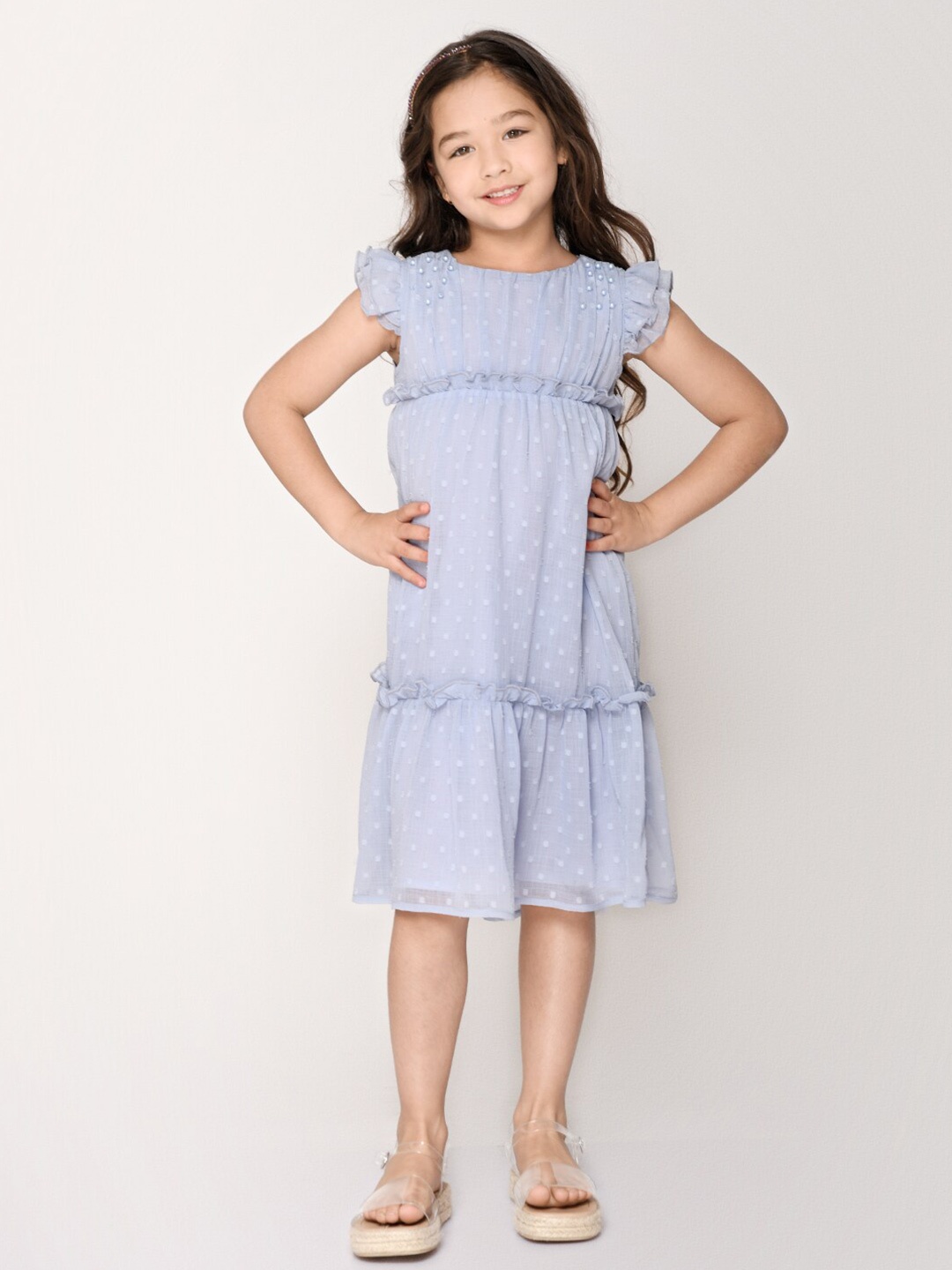 

Jade Garden Girls Blue Chiffon A-Line Dress