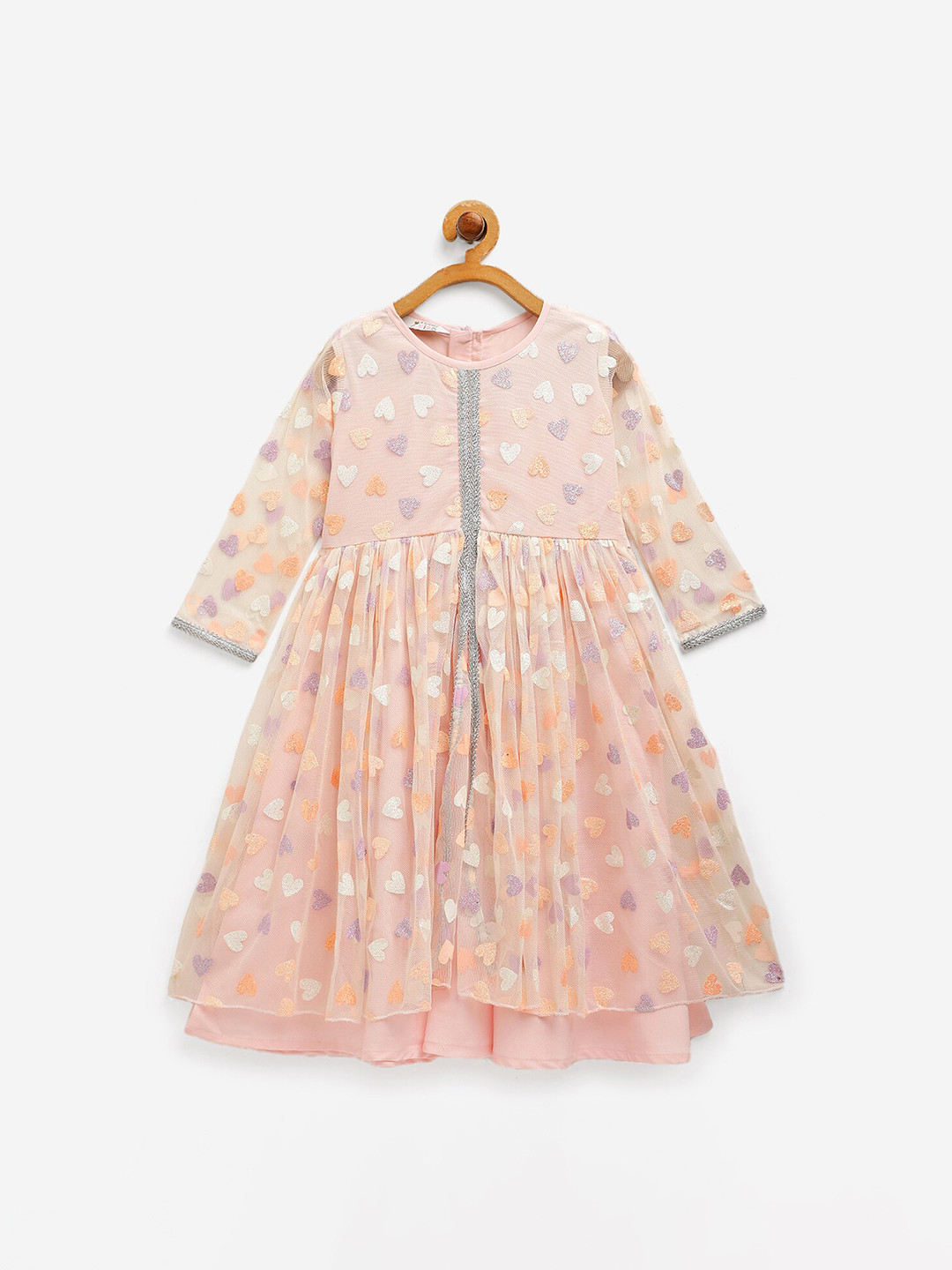 

Ahalyaa Girls Pink Floral Crepe Maxi Dress