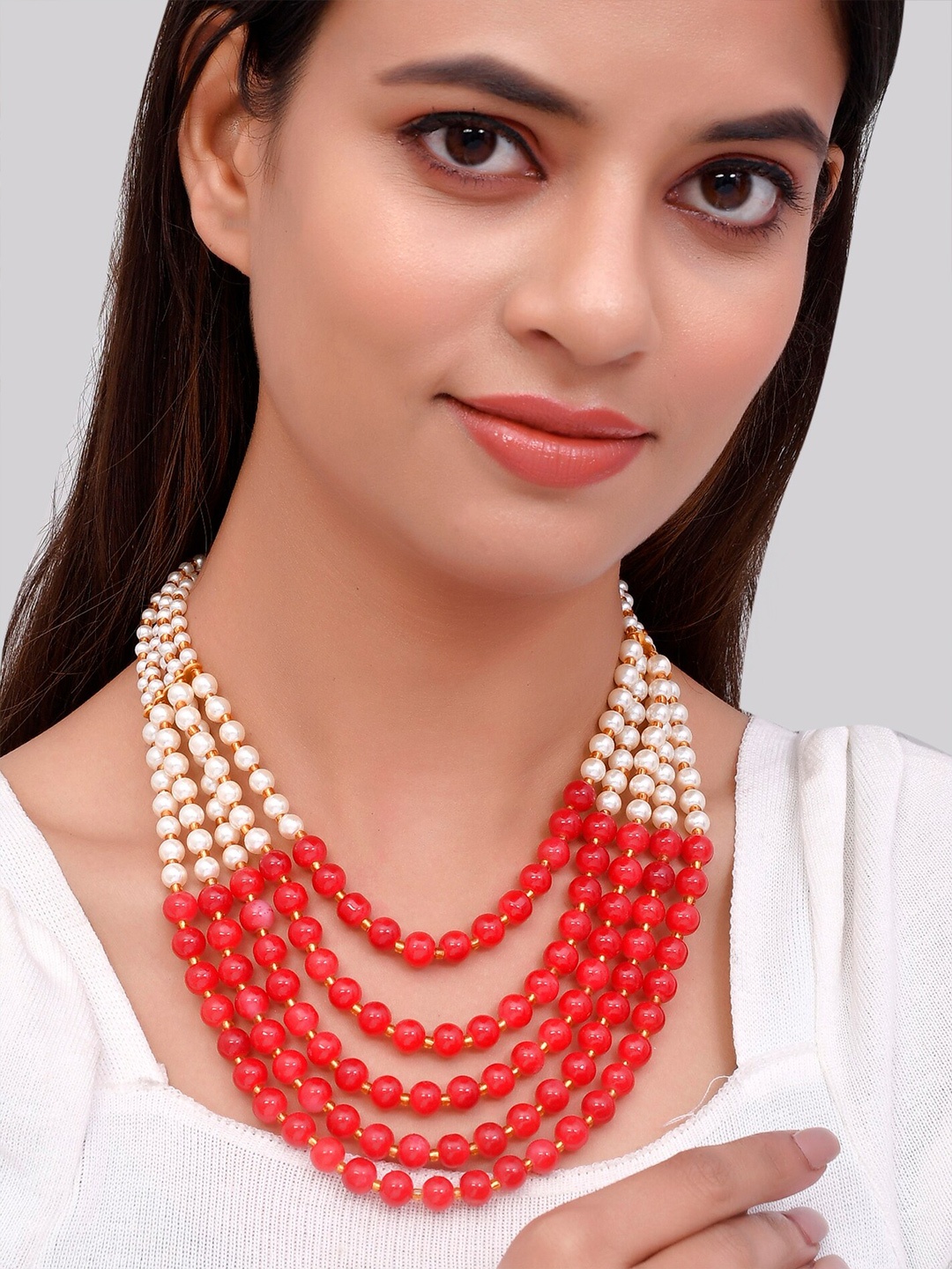 

Silvermerc Designs Unisex Gold-Toned & Red Brass Gold-Plated Layered Necklace