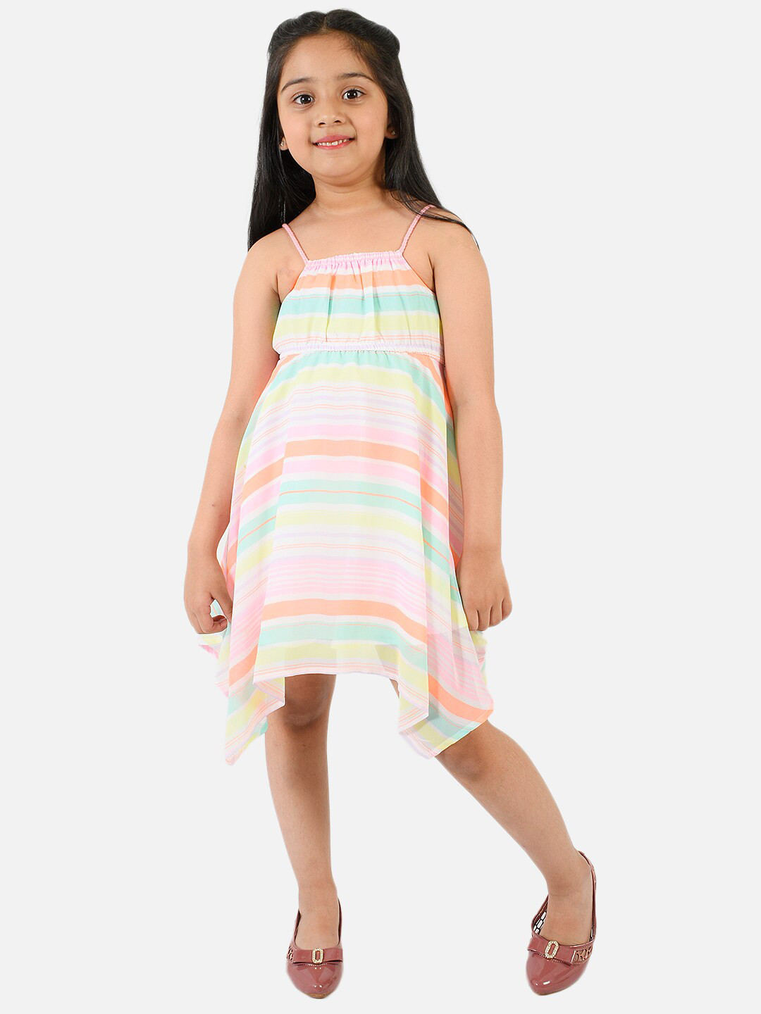

Nauti Nati Off White & Pink Striped Layered Crepe Dress