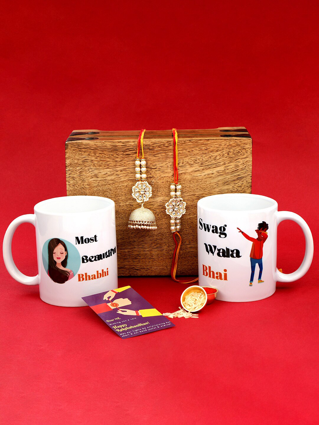 

Accessher Set of 4 with Bhaiya Bhabhi Kundan Rakhis Set of 2 Mugs & Greeting Card, Black