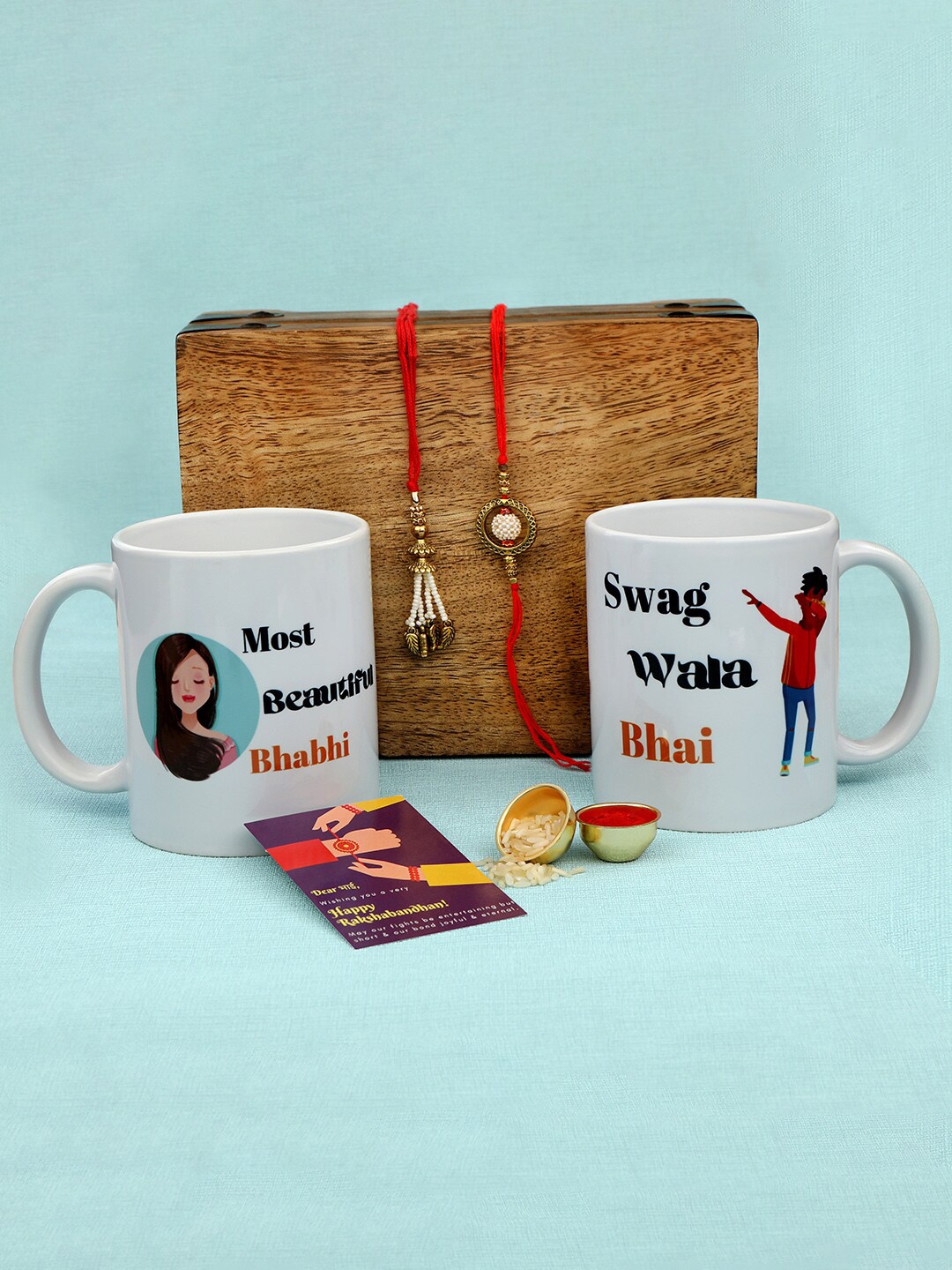 

AccessHer 4 Pieces Bhaiya Bhabhi Rakhi Gift Set, Gold