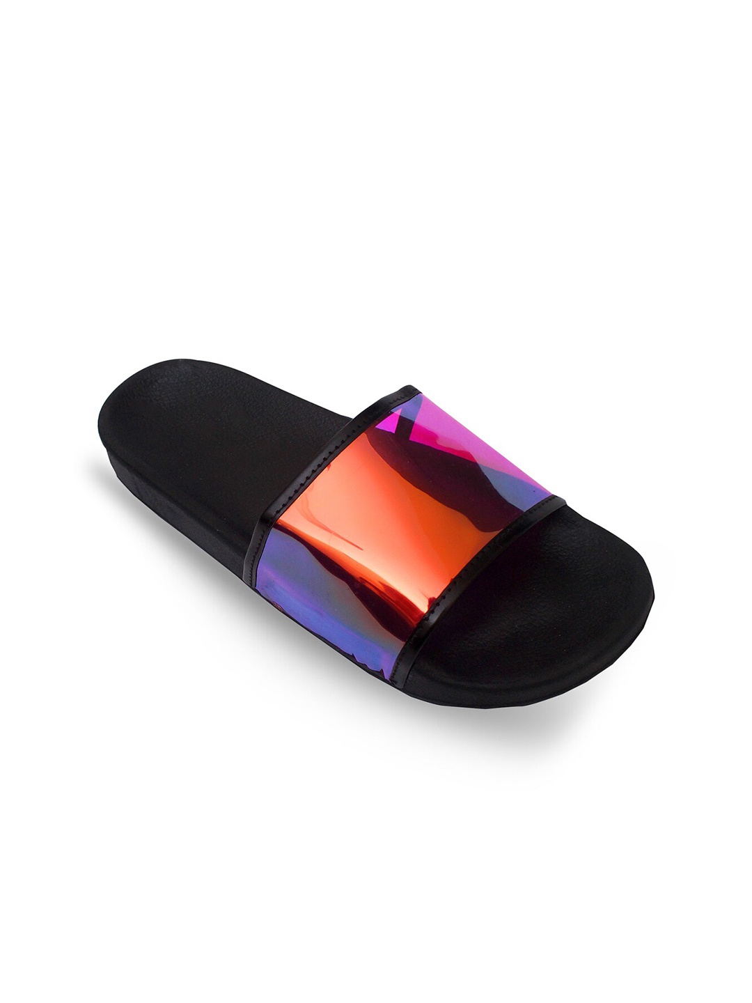 

ADIVER Women Black & Purple Solid Sliders